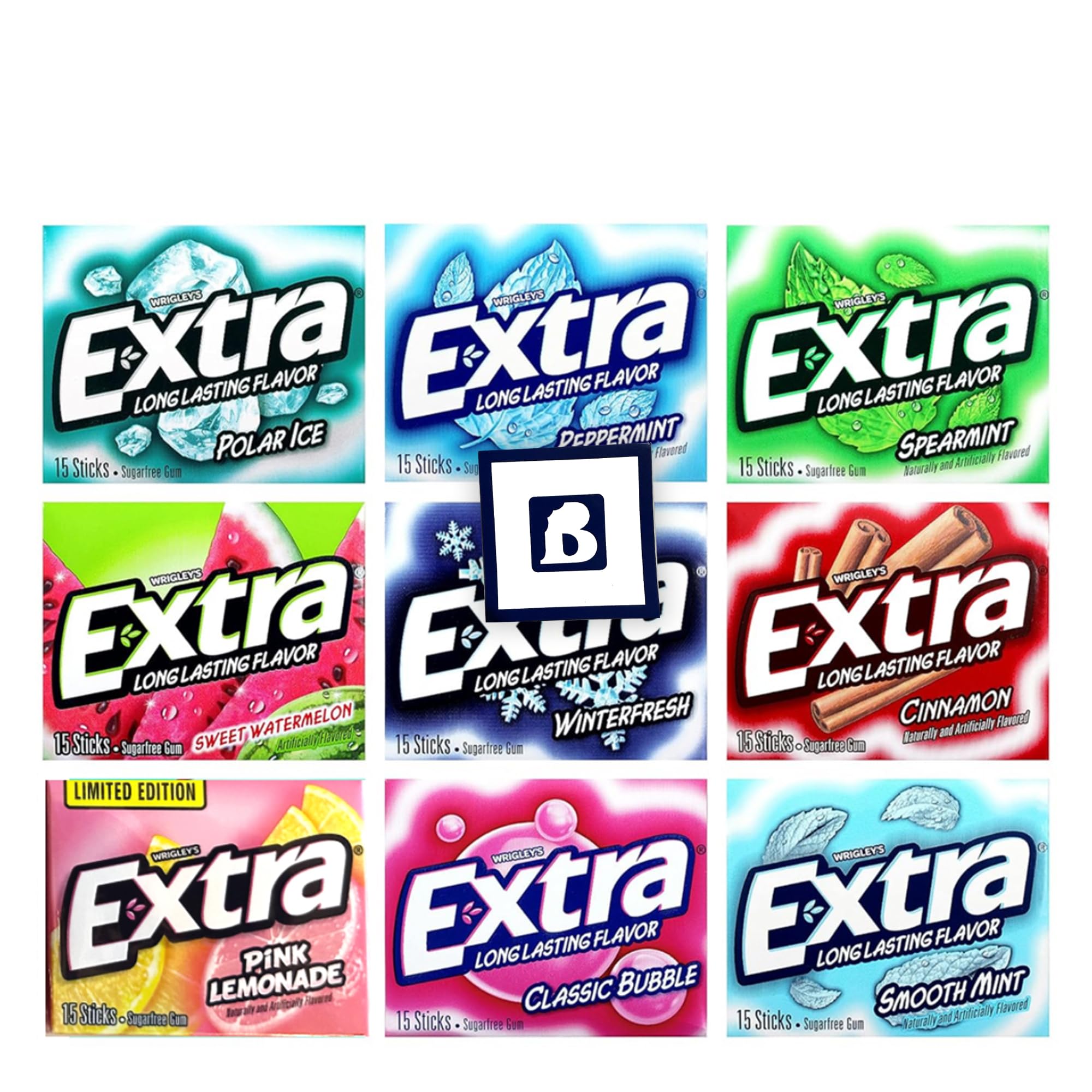 BitetwistAssorted Chewing Gum, Variety pack Of Extra Long Lasting Flavors, Sugar Free, Receive 8 Flavors plus 1 Extra pack (9 Pack), 1 Sticker Of Our Logo, Package by Bitetwist