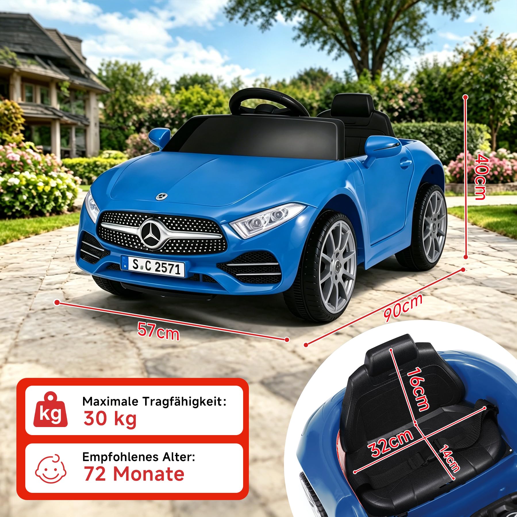 ORYXEARTH Auto elettrica per bambini, 6 V, con telecomando da 2,4 G, clacson, musica Bluetooth, USB e batteria al piombo-acido AGM, motori da 25 W, 2-5 km/h, per bambini da 3 a 6 anni, blu