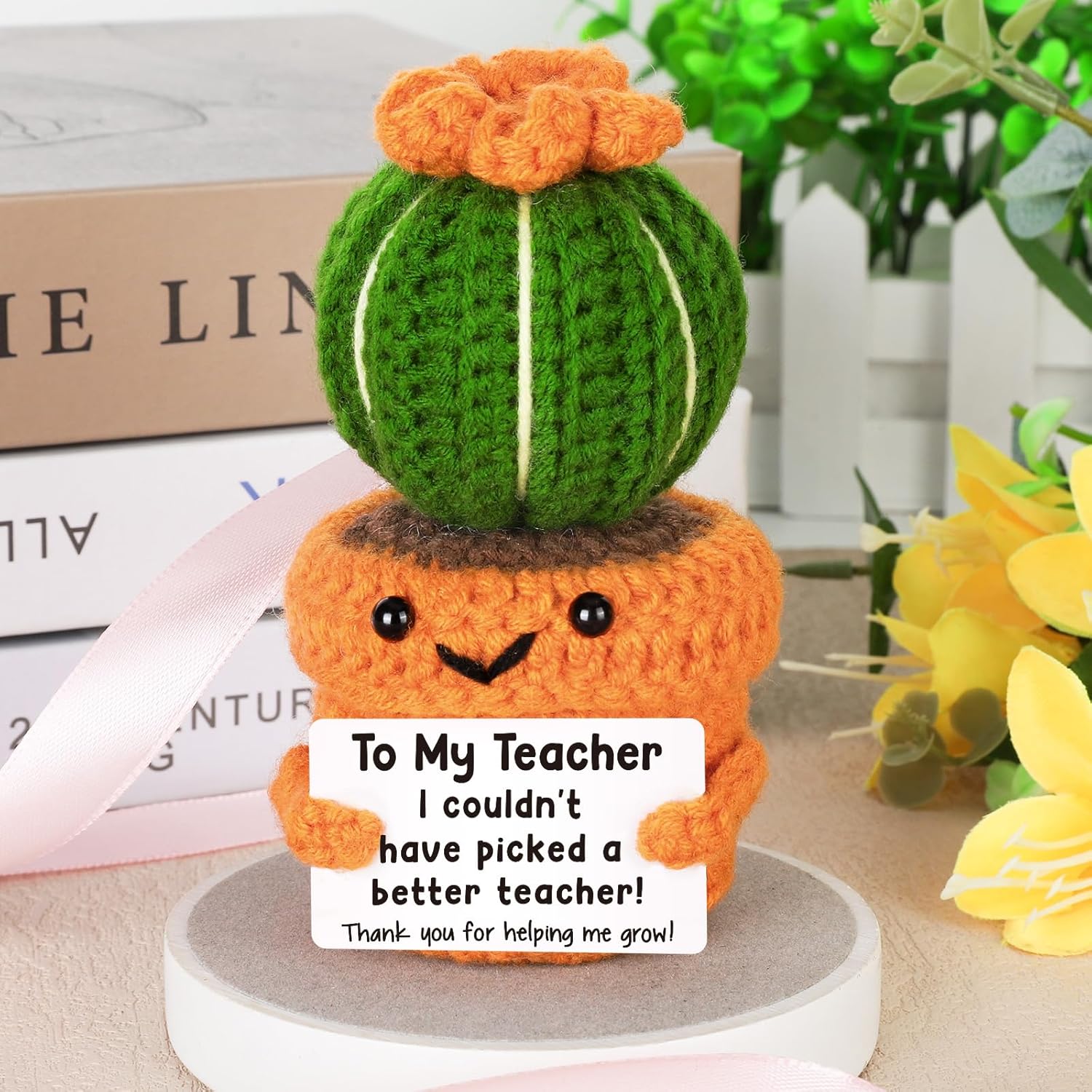 Best Teacher Valentine Appreciation Gifts, Mini Funny Handmade Crochet Cactus Gifts for Tutors, Coach, Coworker, Boss, Thank You Gift for Graduation, Happy Birthday, Retirement, First Day - Image 7