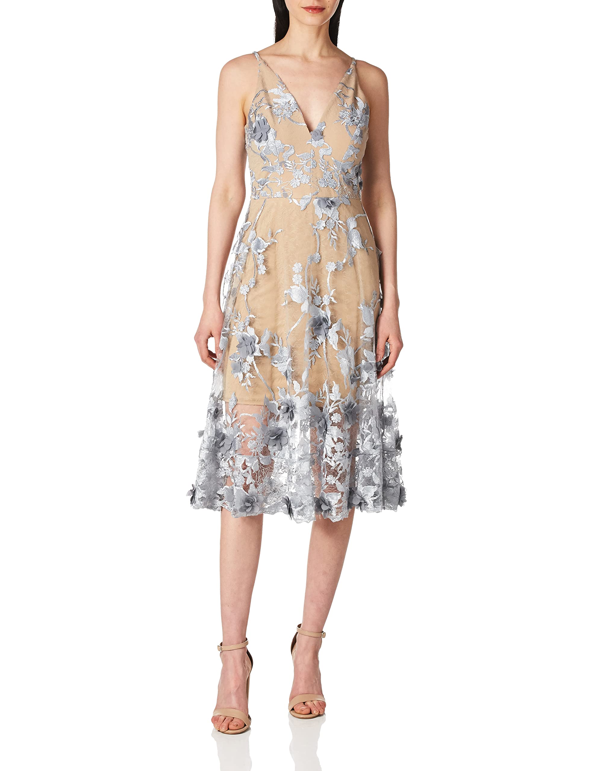 Dress the Population Womens Audrey Midi Plunging Dress