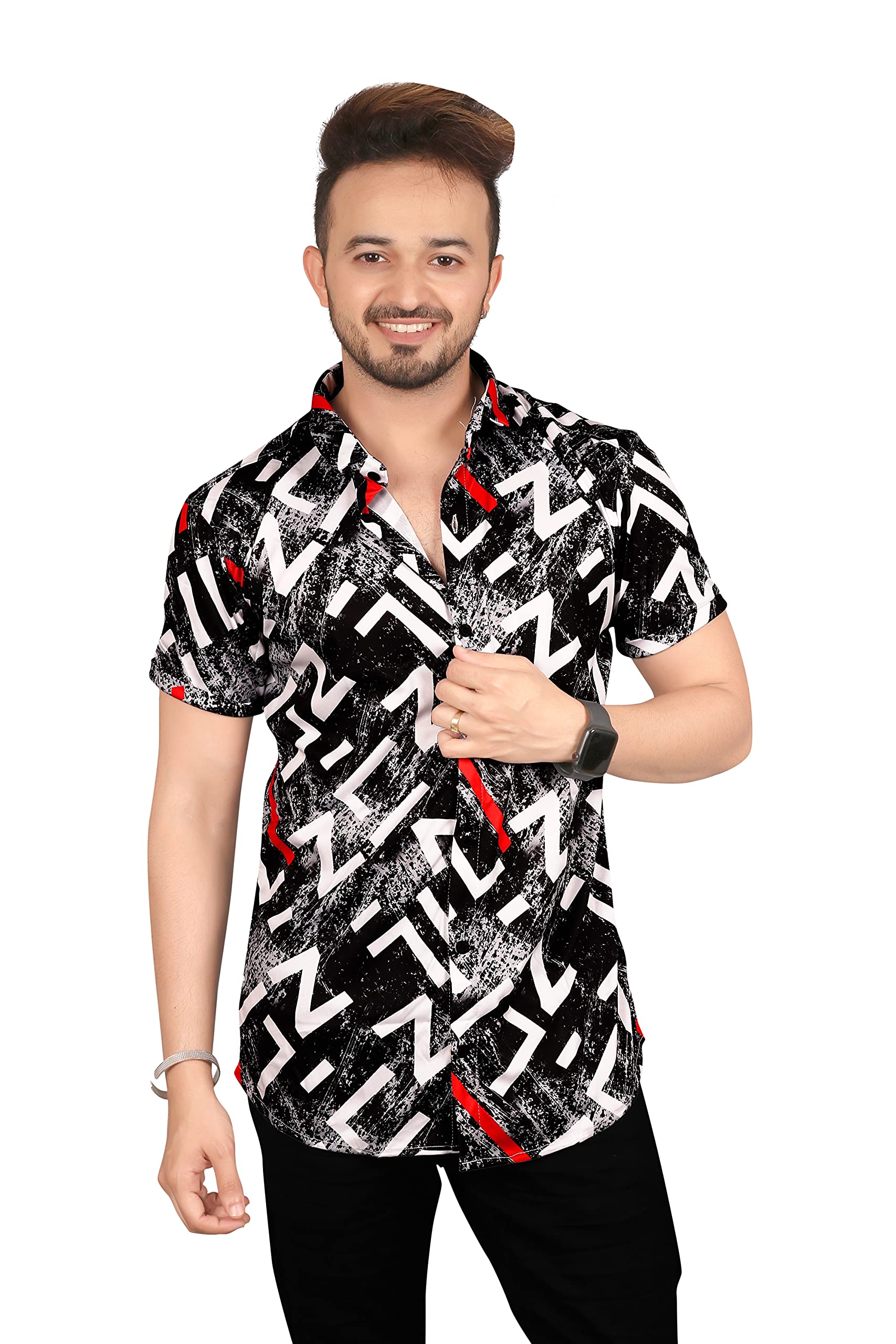 MentificDigital Print Lycra Half Sleeve Multi Designs Shirt for Men