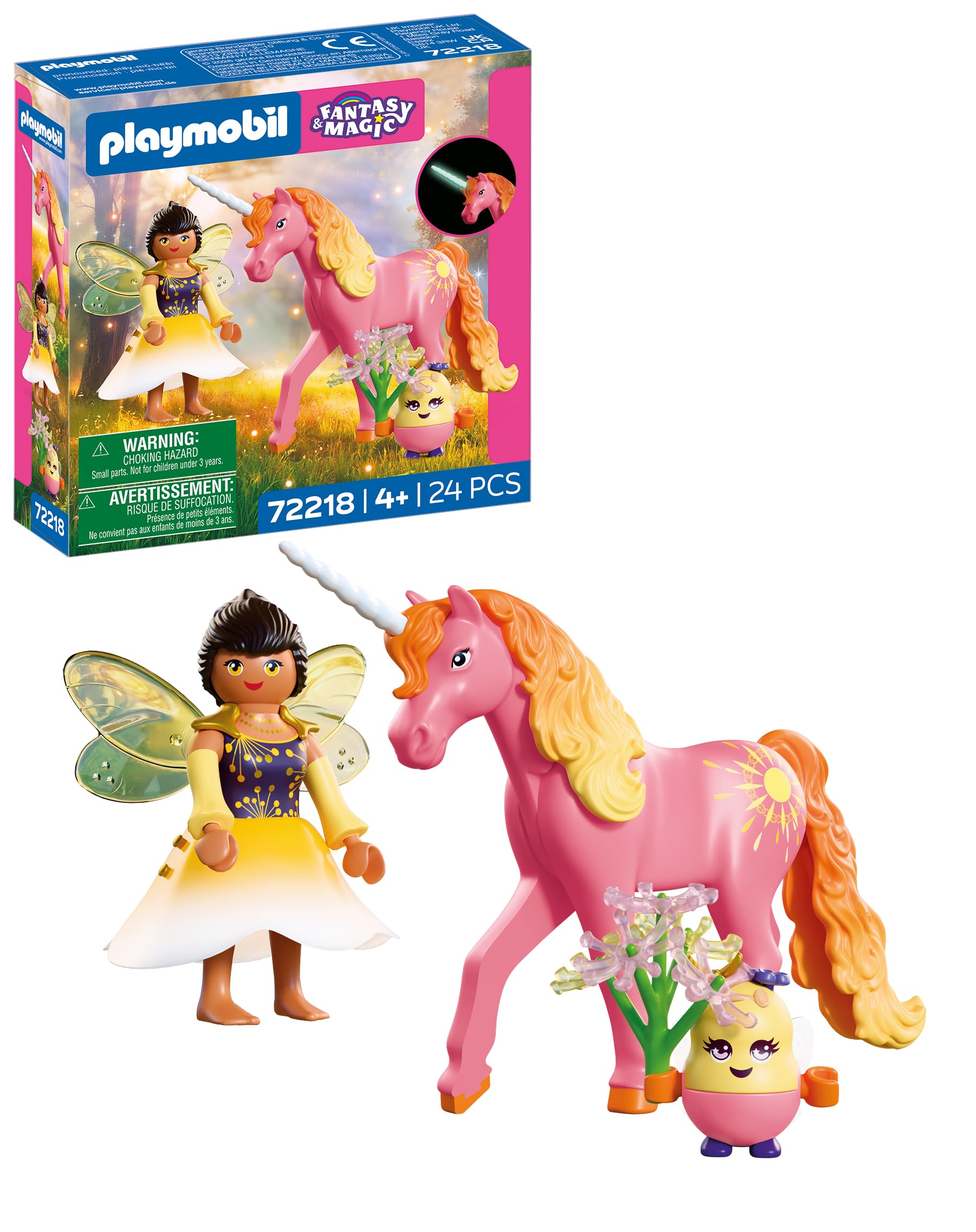 Playmobil | Fantasy & Magic | Collectible Unicorn Morning Dew with Fairy | Fairy with illuminated skirt, unicorn, Joyling and flower bouquet | For children aged 4 and up | 72218