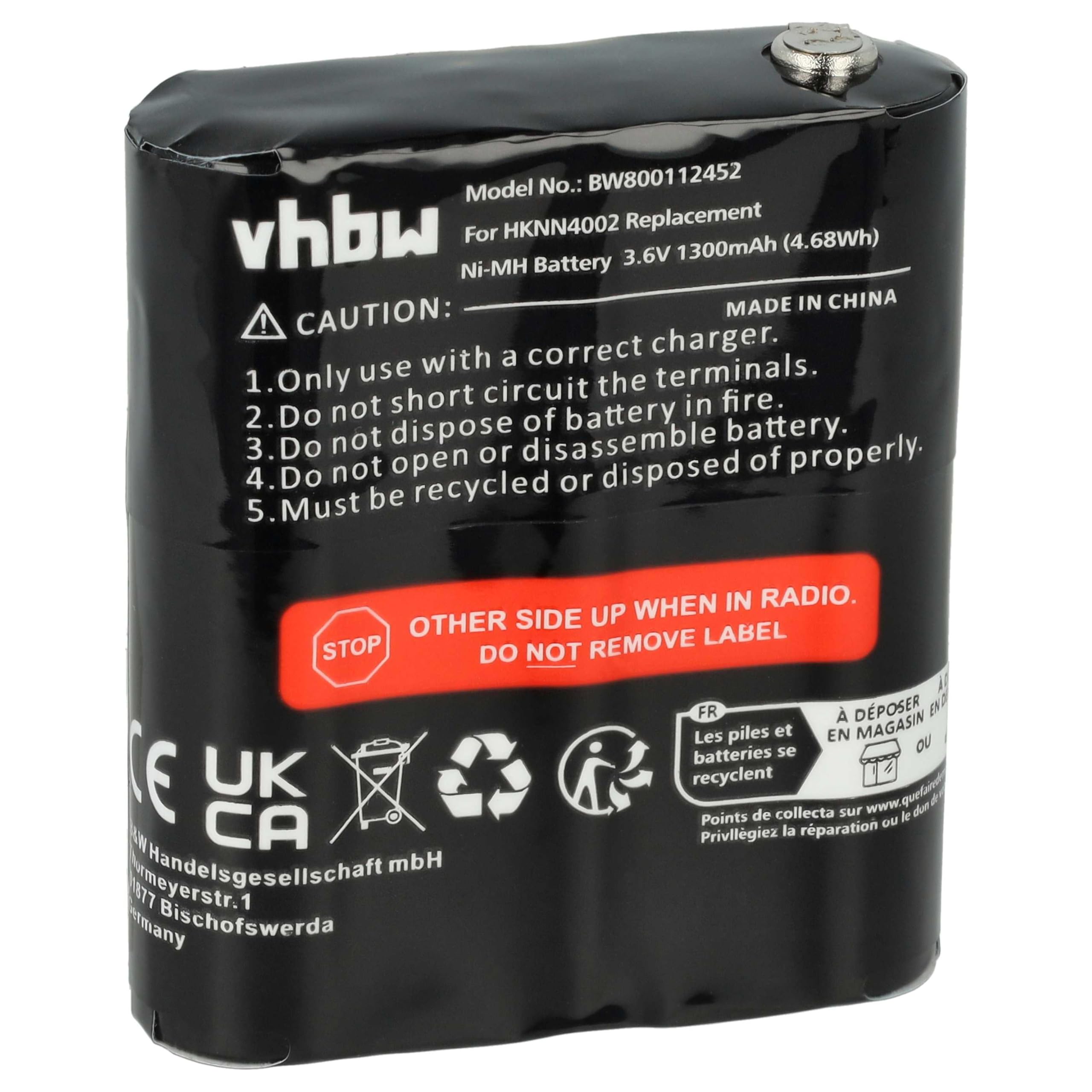 vhbw bateria NiMH 1300mAh 3,6V do Motorola Talkabout T5412 T5422 T5532 T5622 T62 radio