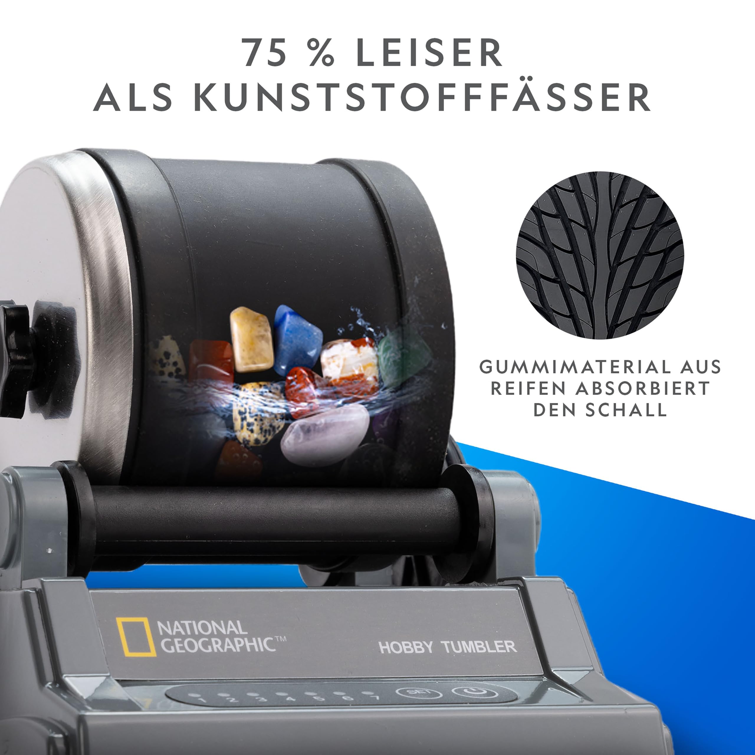 NATIONAL GEOGRAPHIC Steintrommel Hobby-Set – Vollständiges Set zum Steine Trommeln mit Hochwertiger Trommel Edelsteinen und Patentierter GemFoam-Schaumpolitur – Pädagogisches Mint-Wissenschafts-Set