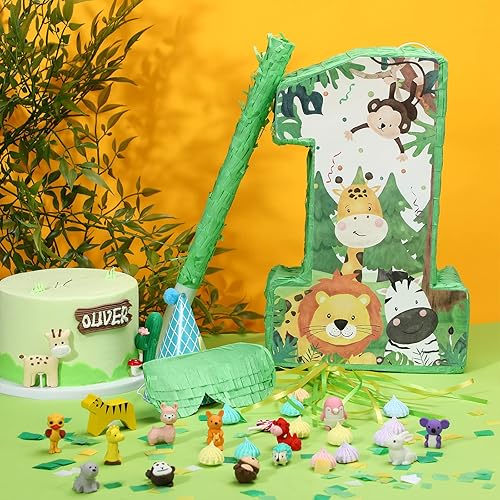 Miniatura 4 de Wild One Piñata Número 1 Tirar Mini Piñata con Confeti de Murciélago Vendado Wild One 1er Cumpleaños Decoraciones Safari Jungle Party Supplies 16.1