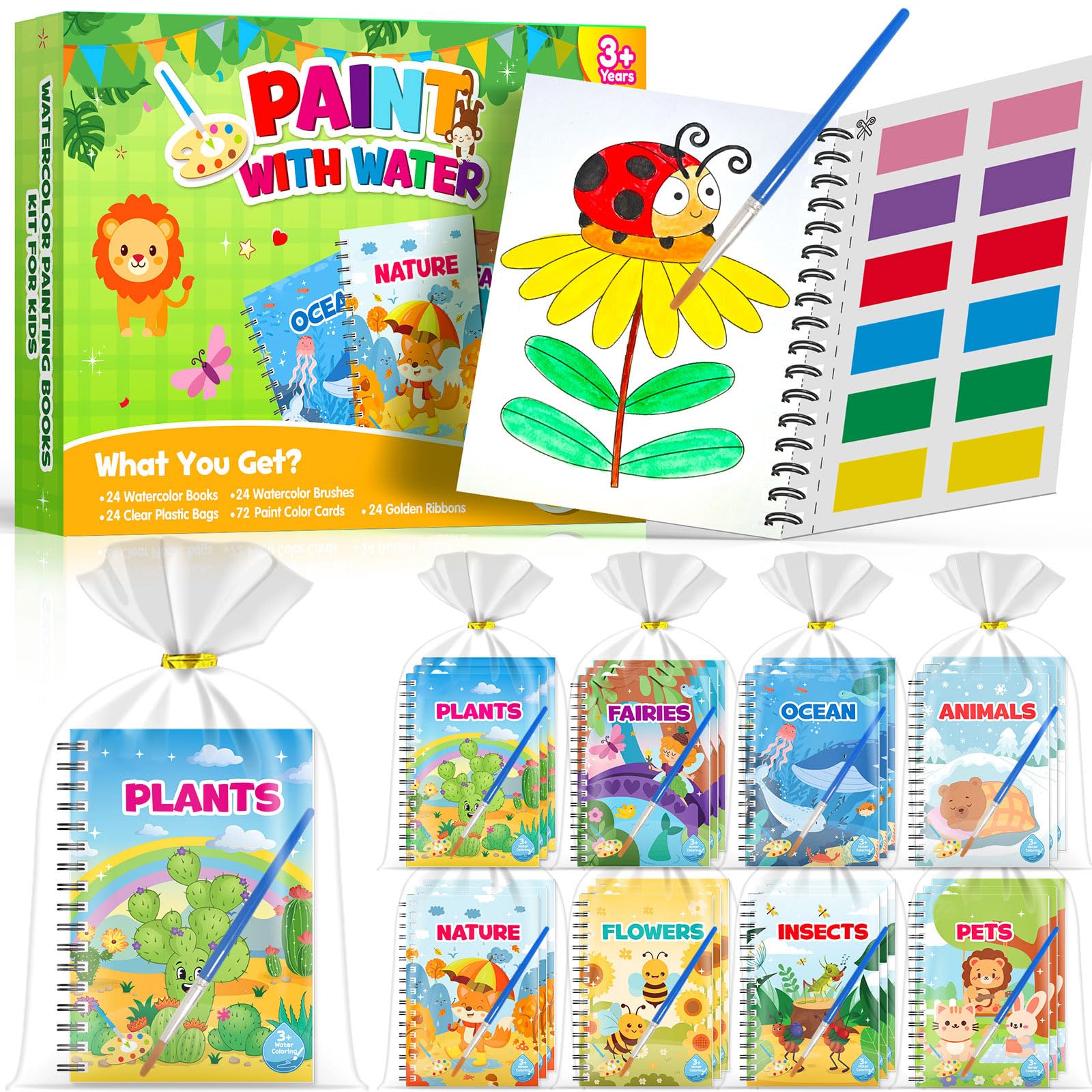 Water Colouring Books, Party Bags Fillers for Kids – Mini Colouring Books, Water Painting Books for Kids, Class Gifts, Birthday Return Gifts for Ages 4-9 (24 Books Nature)