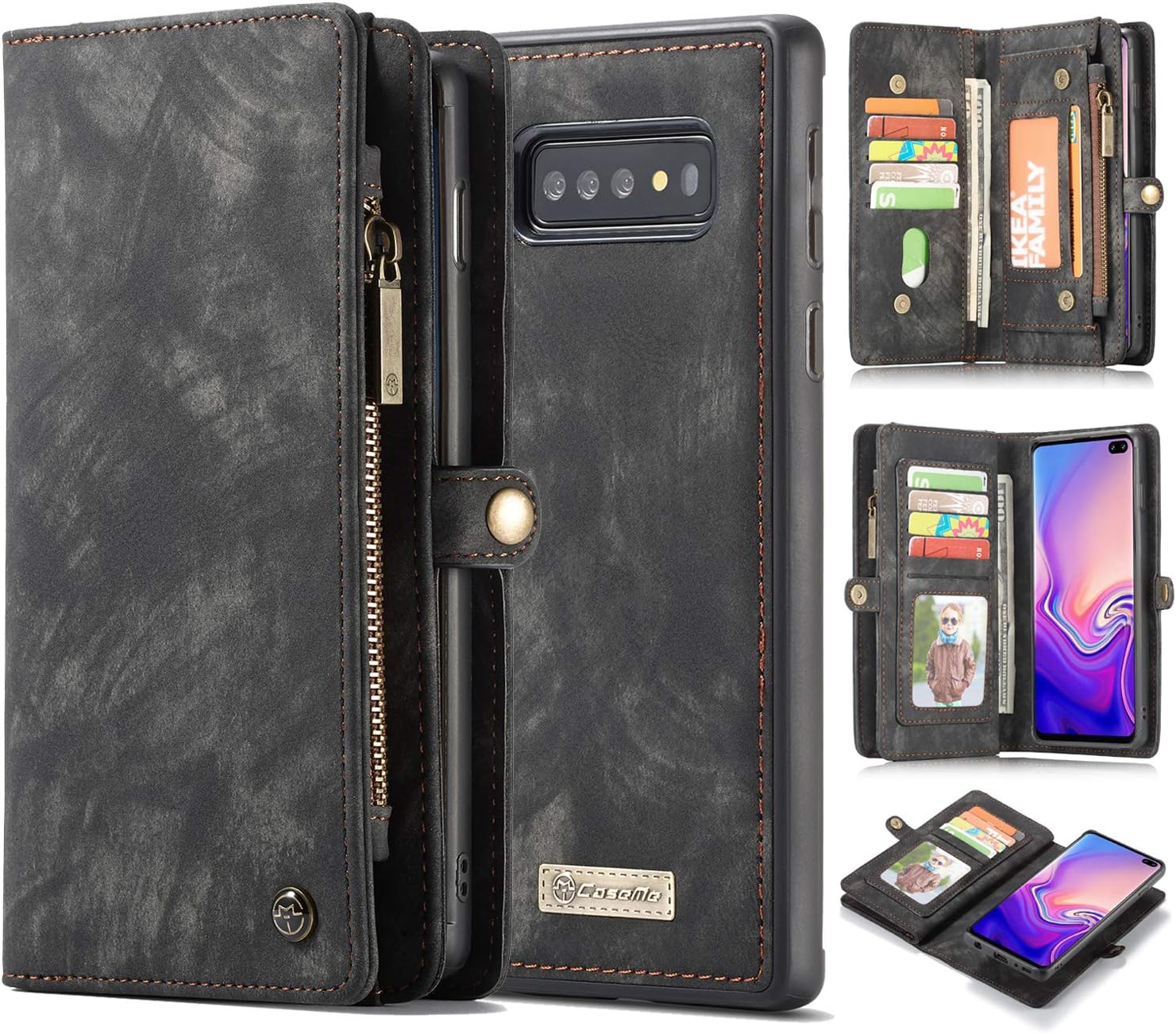 AKHVRS Galaxy S10 5G Wallet Case,Handmade Premium Cowhide Leather Wallet Case,Zipper Wallet Case [Magnetic Closure] Detachable Magnetic Case & Card Slots for Samsung Galaxy S10 5G 6.7 inch Black