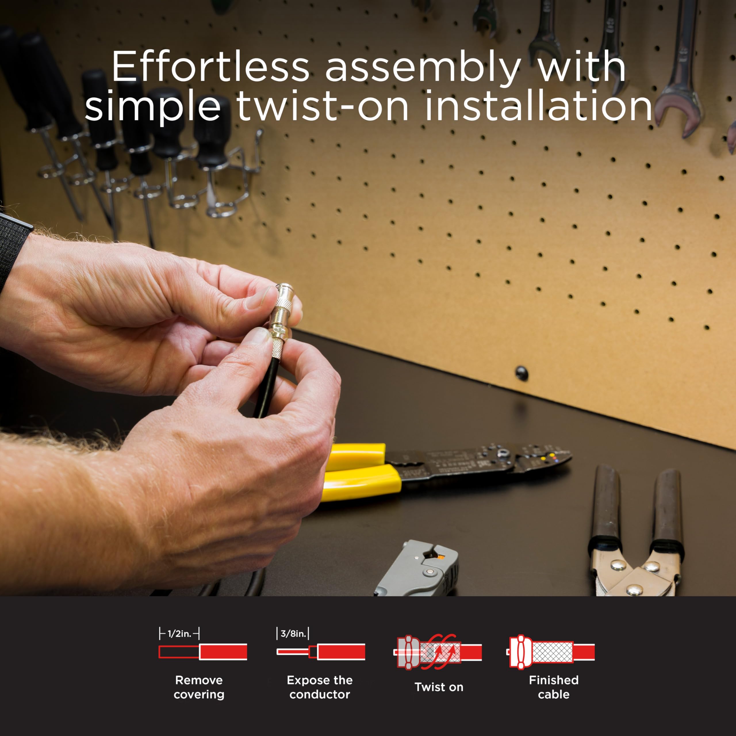 UltraPro Connettori coassiali RG6 F-Type Twist-On, confezione da 160, per sostituire i connettori o assemblare cavi personalizzati, senza bisogno di attrezzi, 85181