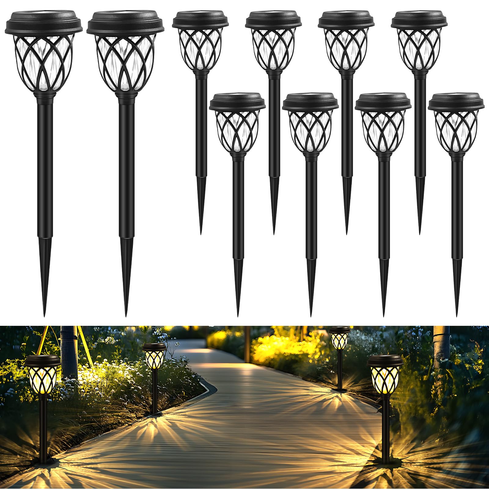 HELESIN Lámparas solares para exteriores, 10 unidades, IP44, resistentes al agua, lámparas solares para decoración de jardín, lámparas solares para exteriores, luces solares de jardín para iluminación