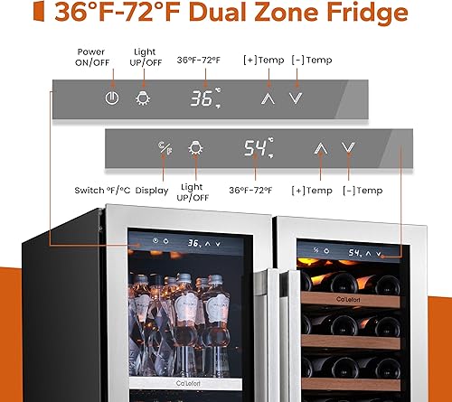 Miniatura 4 de Ca'Lefort Refrigerador de vino y bebidas de 30 pulgadas, nevera de vino para 80 latas y 33 botellas, zona dual 36-72°F, nevera de bebidas de 3 LED