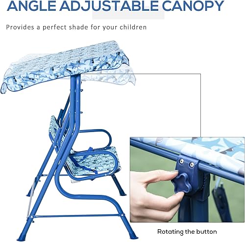 Miniatura 4 de Outsunny Columpio de porche para niños silla de patio para niños silla de patio para niños con toldo ajustable cinturón de seguridad para jardín