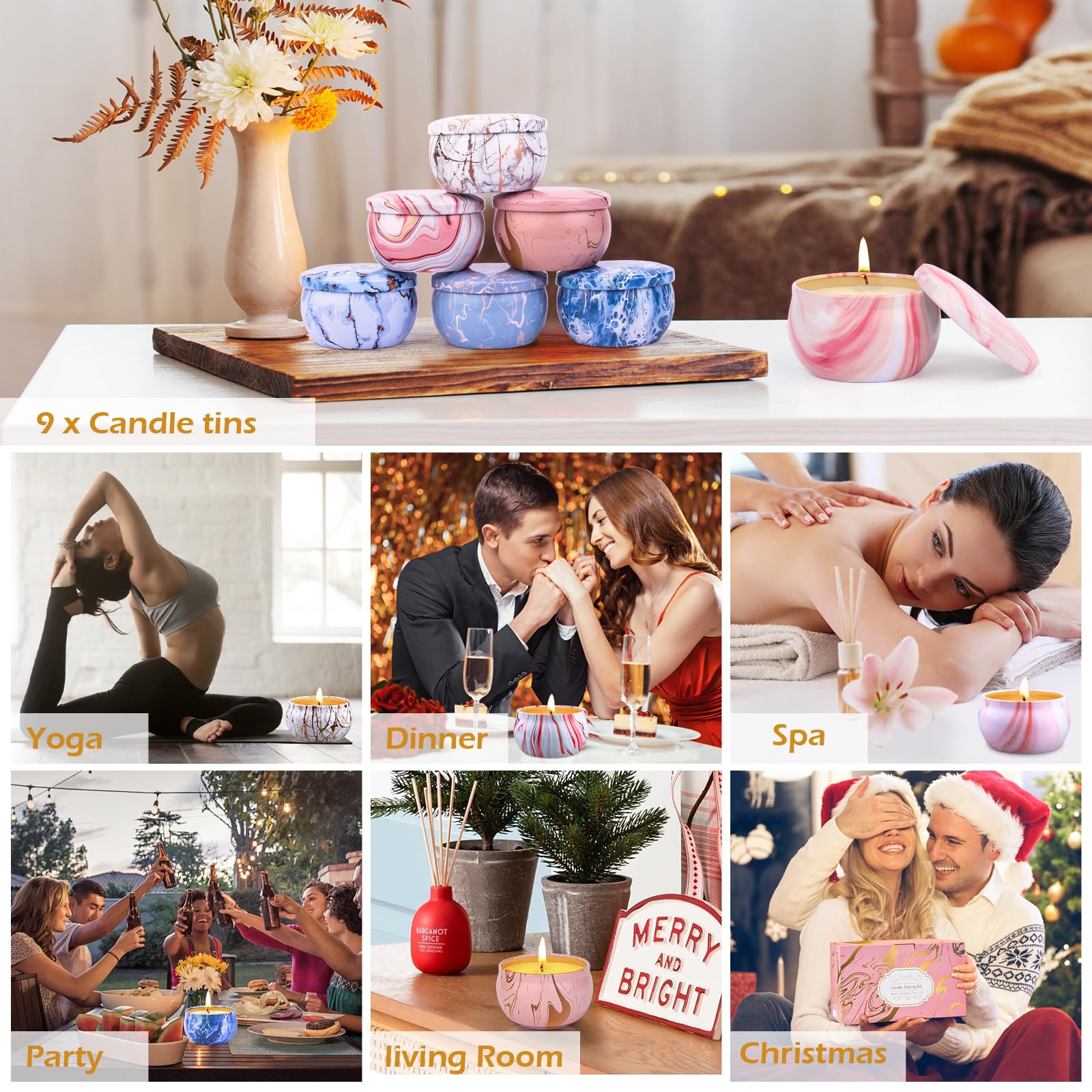 YUEONEWIN Kit per la creazione di candele per adulti, accessori per la produzione di candele, set di candele profumate fai da te con cera di soia, oli essenziali, stoppini, vasetto di fusione della