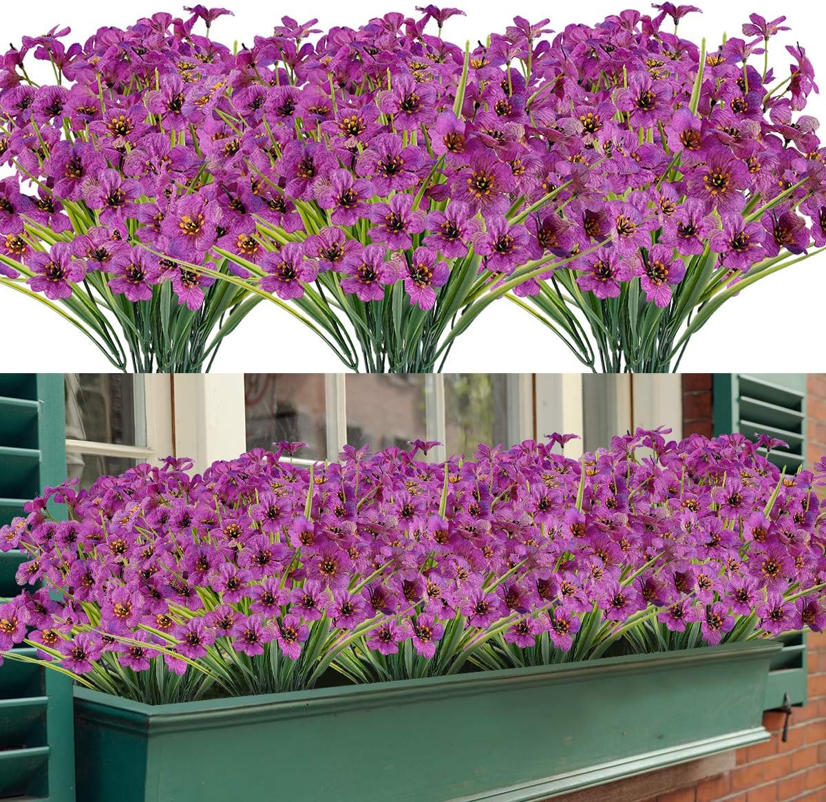20 Bundles Artificial Outdoor Flowers UV Resistant Fake Flowers No Fade Faux Plastic Greenery Shrubs Garden Porch Window Box Decorating(Purple)