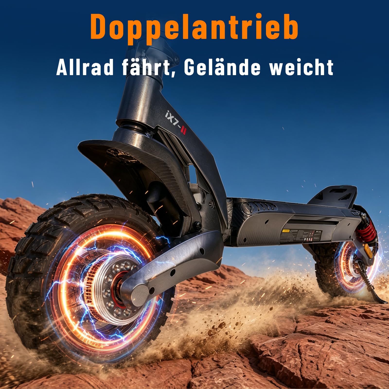 E Scooter mit Straßenzulassung für Erwachsene & Doppelantrieb, Max 80km Reichweite 35% Steigung, 150 kg Tragkraft, ABE Faltbarer Offroad E Roller mit Doppelfederung, Doppelbremse, App