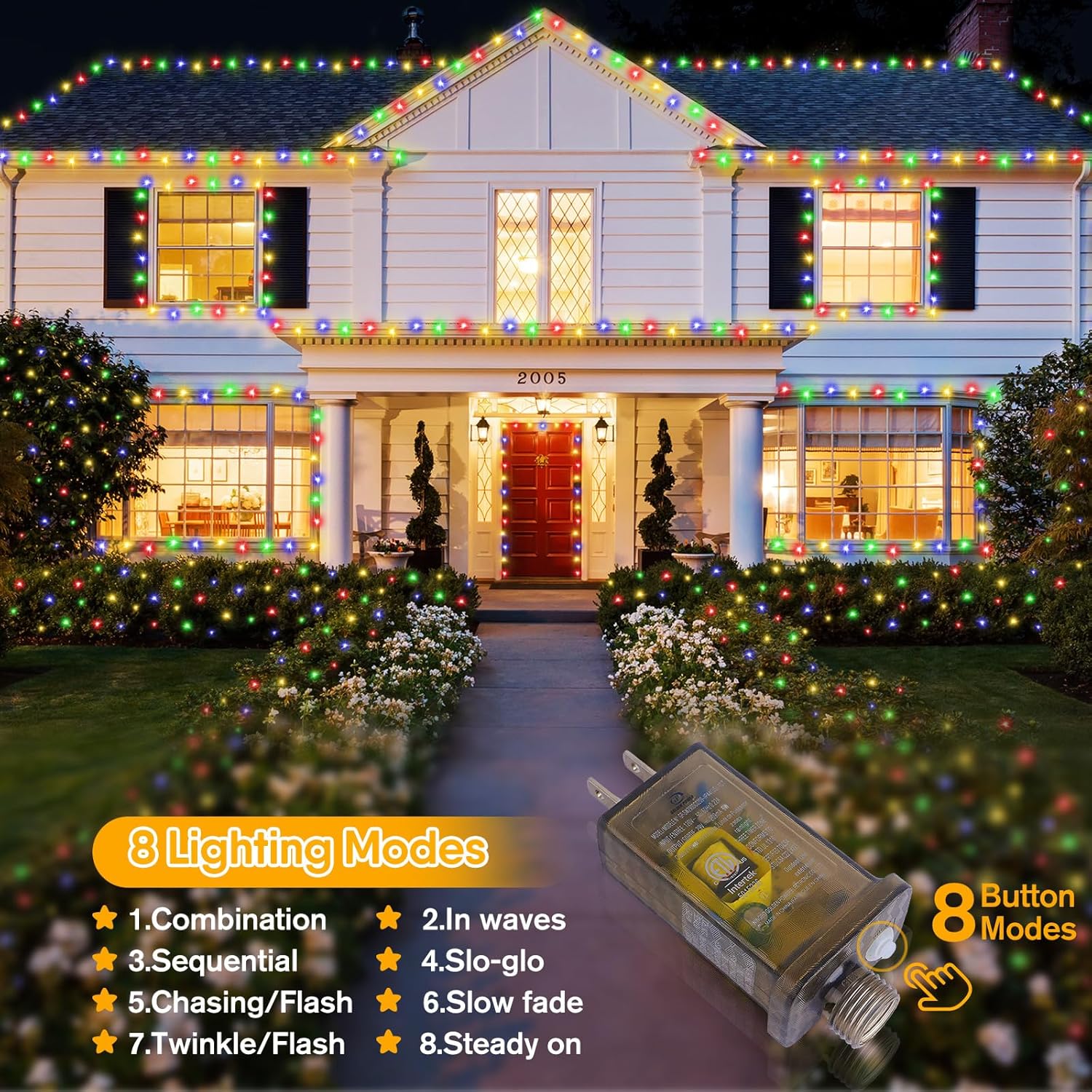 SAUIRS 403FT 1000 LED Christmas Lights Outdoor String Lights with 8 Modes Timer Waterproof Fairy Light Plug in for Outside Indoor Party Xmas Palm Tree Yard Wedding Decorations(Multicolor)