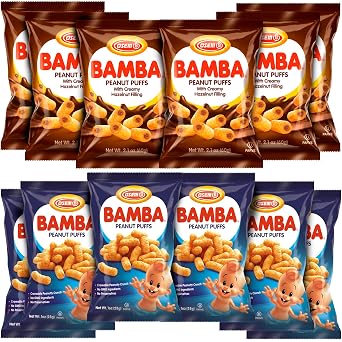 Bamba Peanut Butter Snacks, Hazelnut Cream & Regular PB - 12 Pack | All Natural Peanut Butter Corn Puffs Bulk, Vegan PB Snack with Crunch for Kids, Protein Snack, Non-GMO, Multipack 2.1 Oz Bags