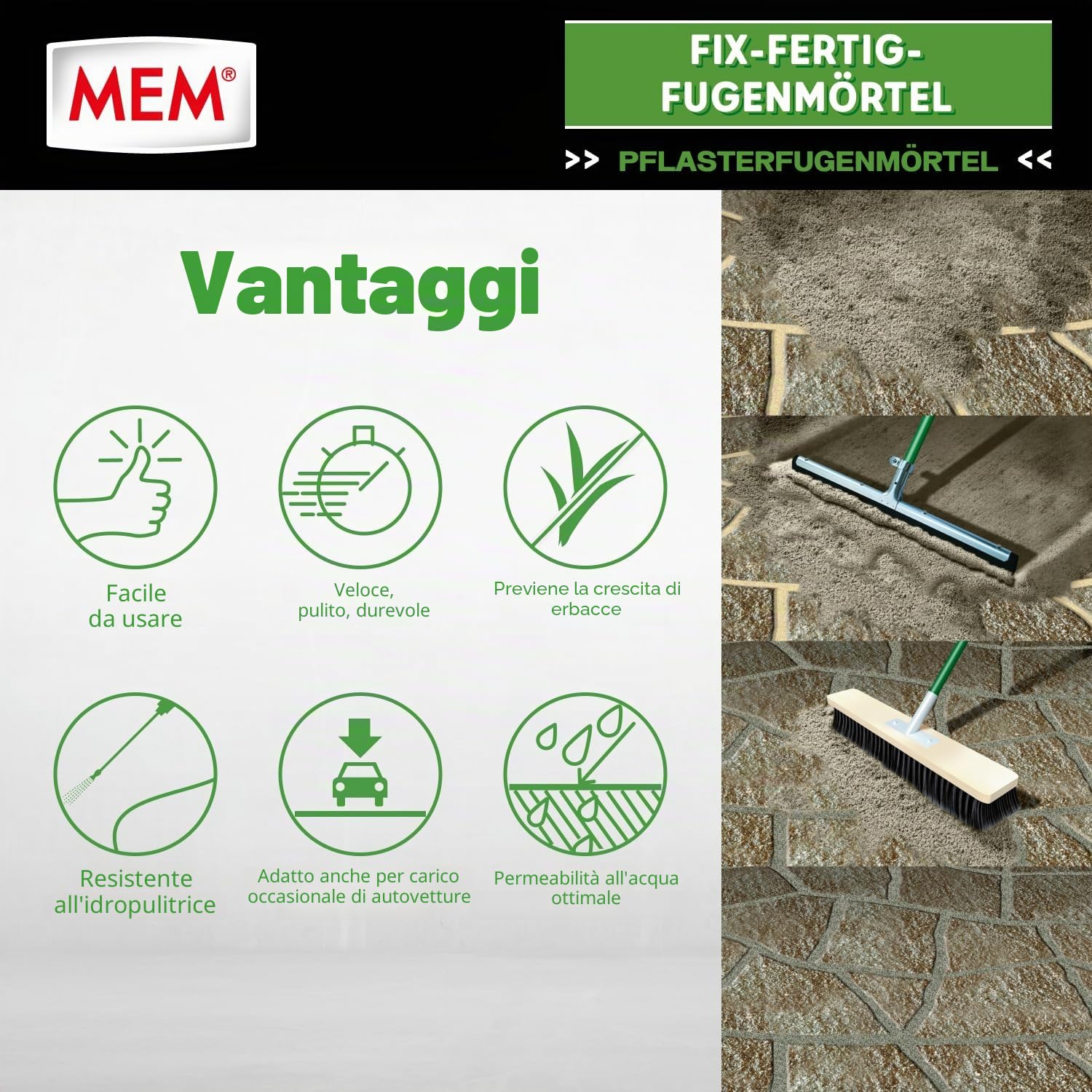 MEM Fix&Fertig Fugenmörtel, malta per fughe, colore grigio pietra, 12,5 kg (etichetta in lingua italiana non garantita)