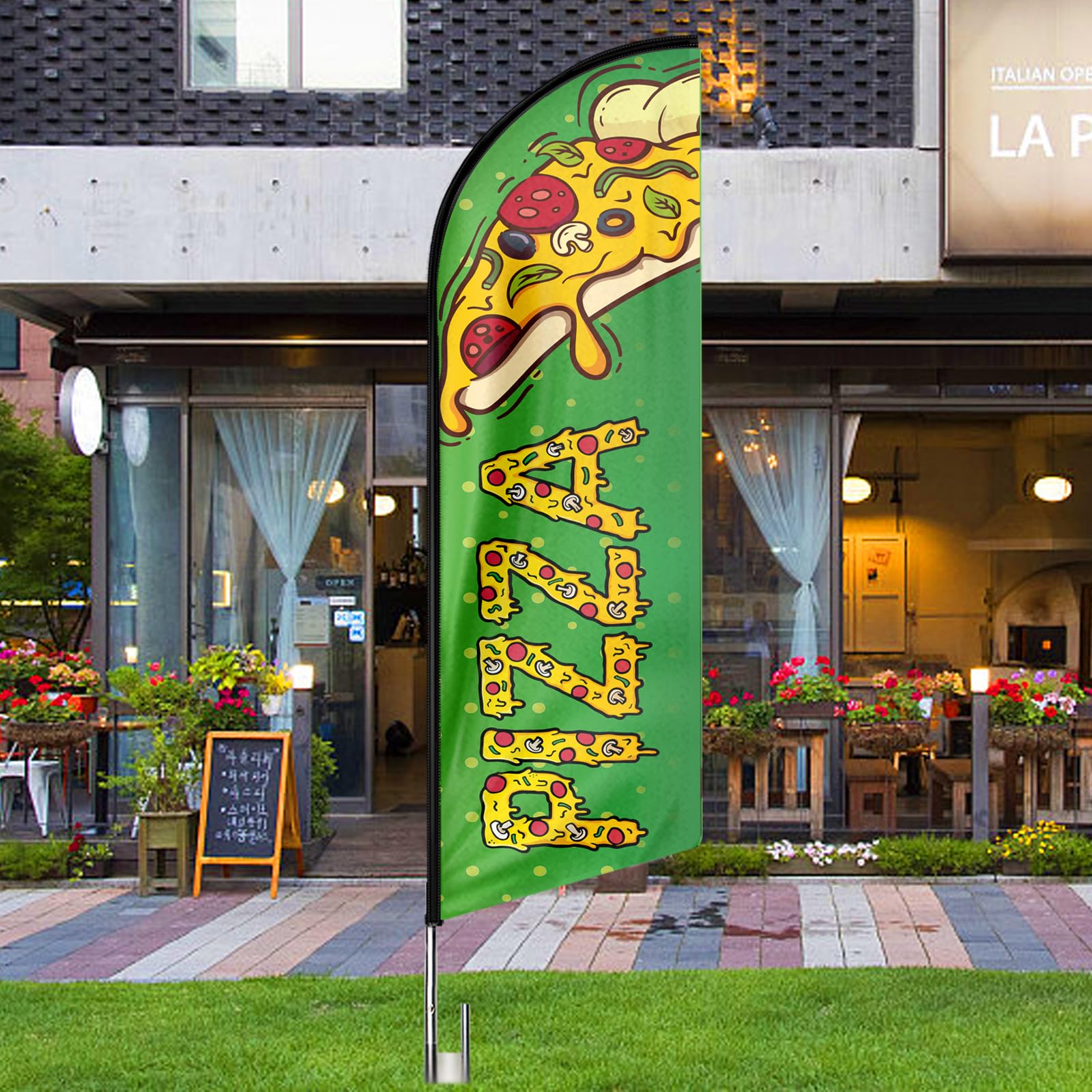 Pizza-Swooper-Flagge, 3,4 m Pizza-Werbeflagge mit Stangen-Set, Erdspieß, Pizzaschilder, Federflagge für Unternehmen und Schaufenster (Stil 2)