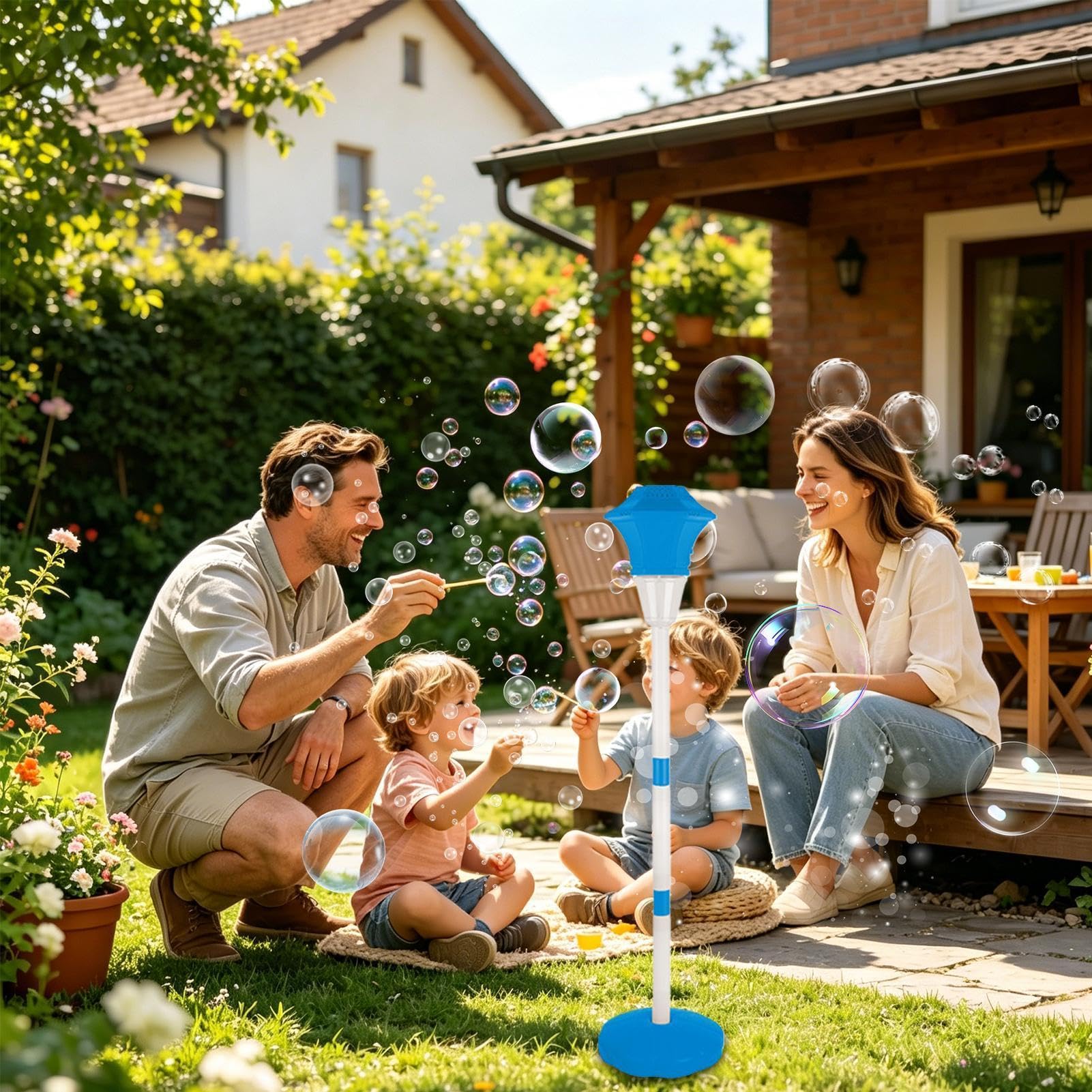 Macchina bolle bacchetta Soffice giocattolo ricaricabile 10 fori a lampione | Con Musica E LED Da Terra Regolabile E Bacchetta Bolle Bambini In Piedi per
