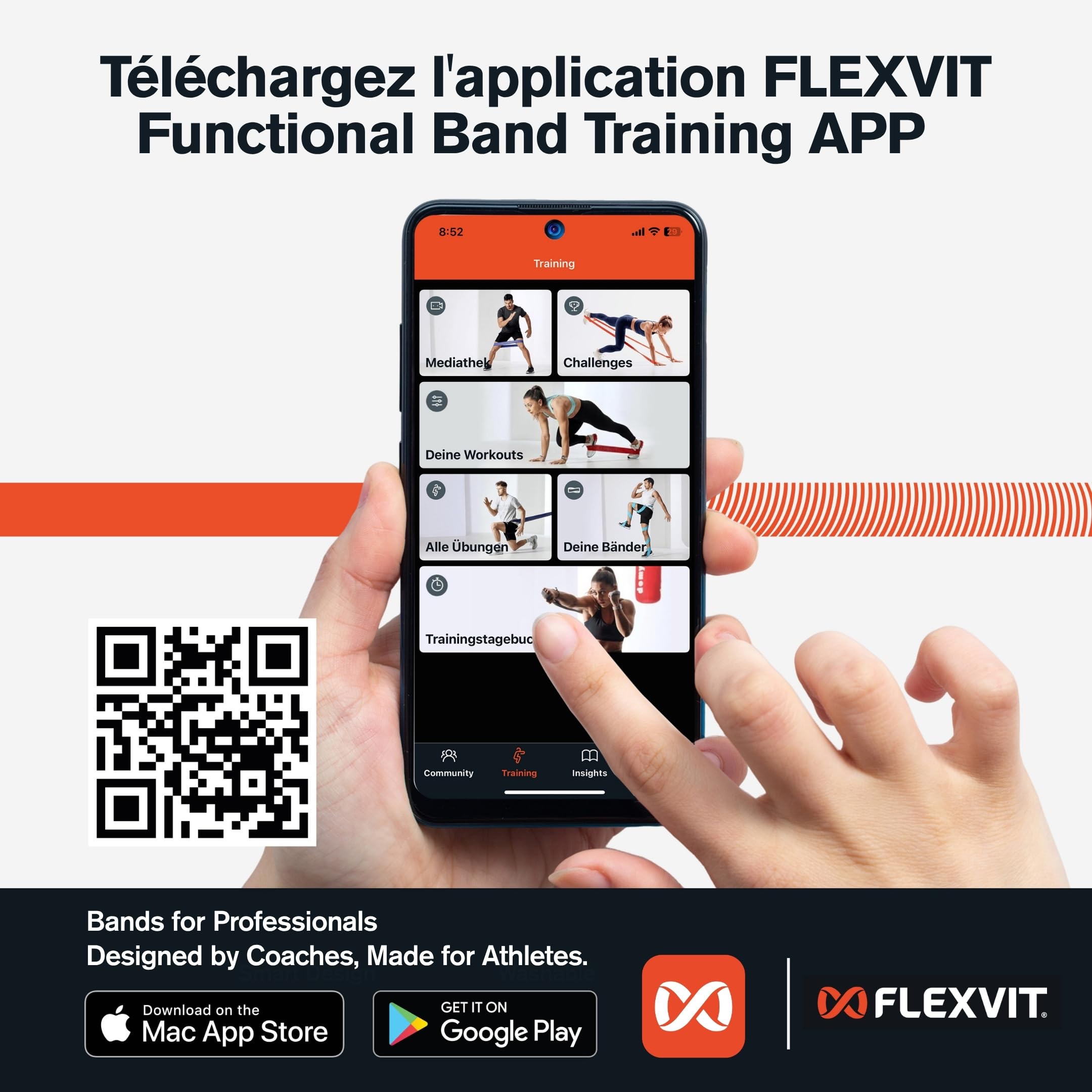 FLEXVIT Bande de résistance – Bandes de fitness pour un entraînement efficace de tout le corps, HIT, coordination, stabilisation et force de saut, 4 niveaux de résistance, débutants et professionnels