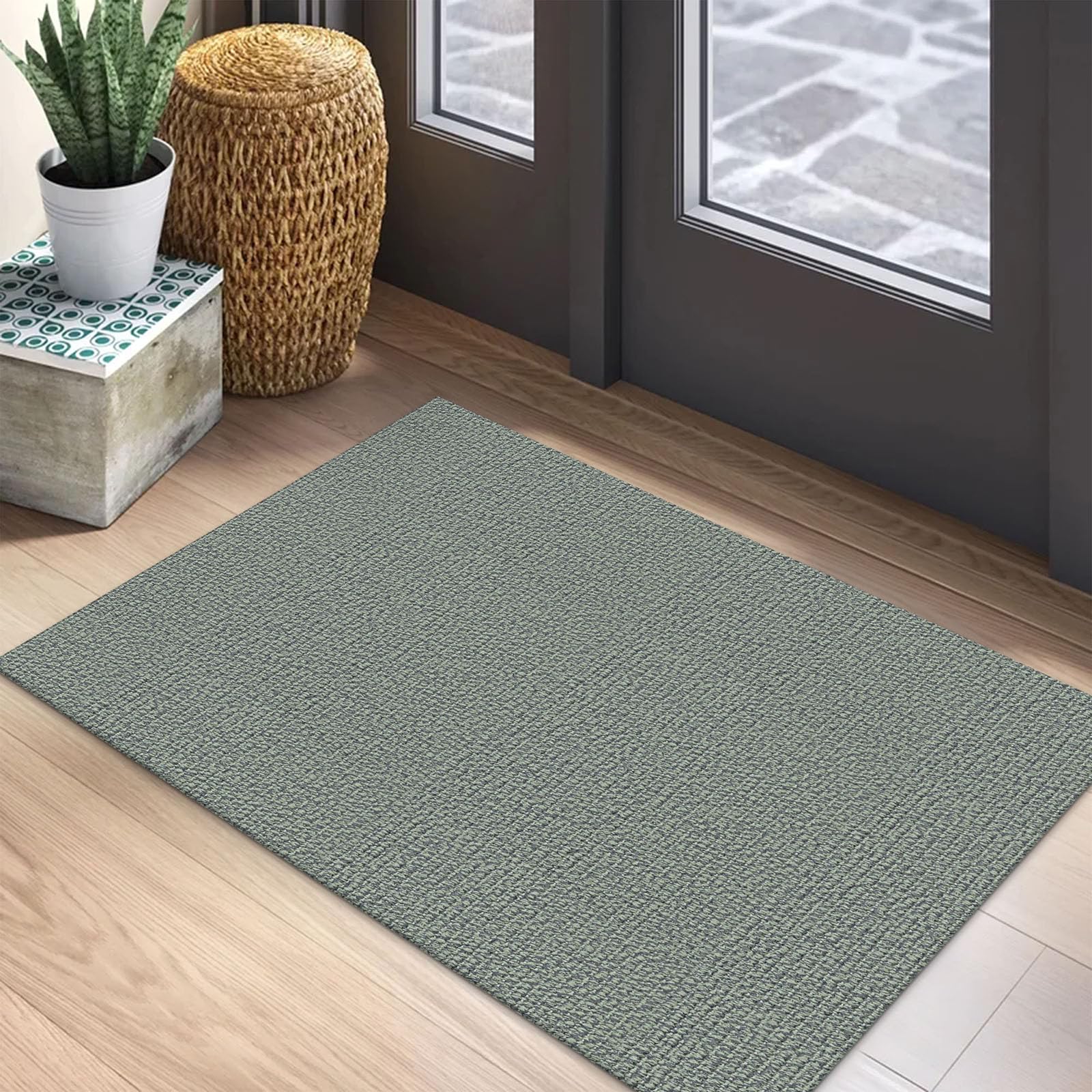 EARTHALL 2x3 Ft Washable Woven Rug - Non-Slip Entryway Doormat With Rubber Backing, Black - View #5