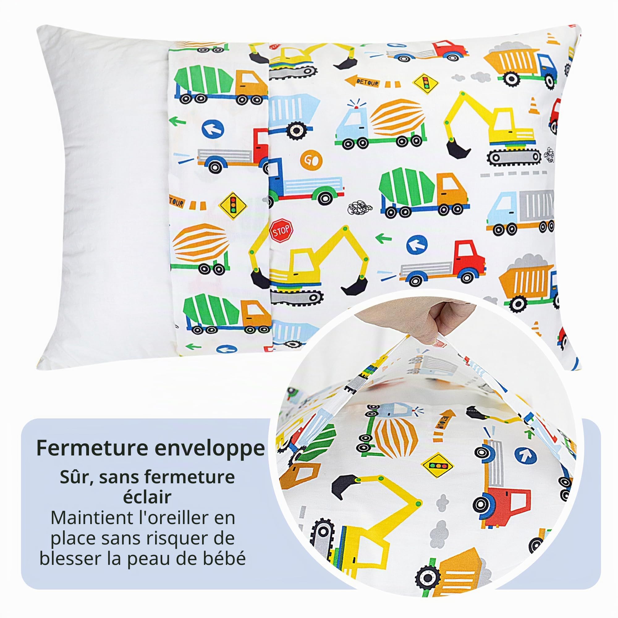 Baby Amabc Lot de 3 oreillers pour tout-petits, 1 oreiller pour enfants avec 2 taies d'oreiller douces 100 % coton (33 x 45,7 cm) pour tout-petits – avec taie d'oreiller lavable en machine – Parfait