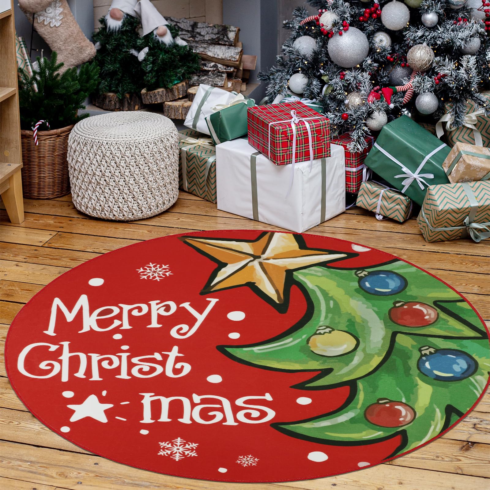 Tapis Rond Poils Courts 160cm - Design Abstrait - Antidérapant - Lavable - Pour Chambre, Salon, Bureau
