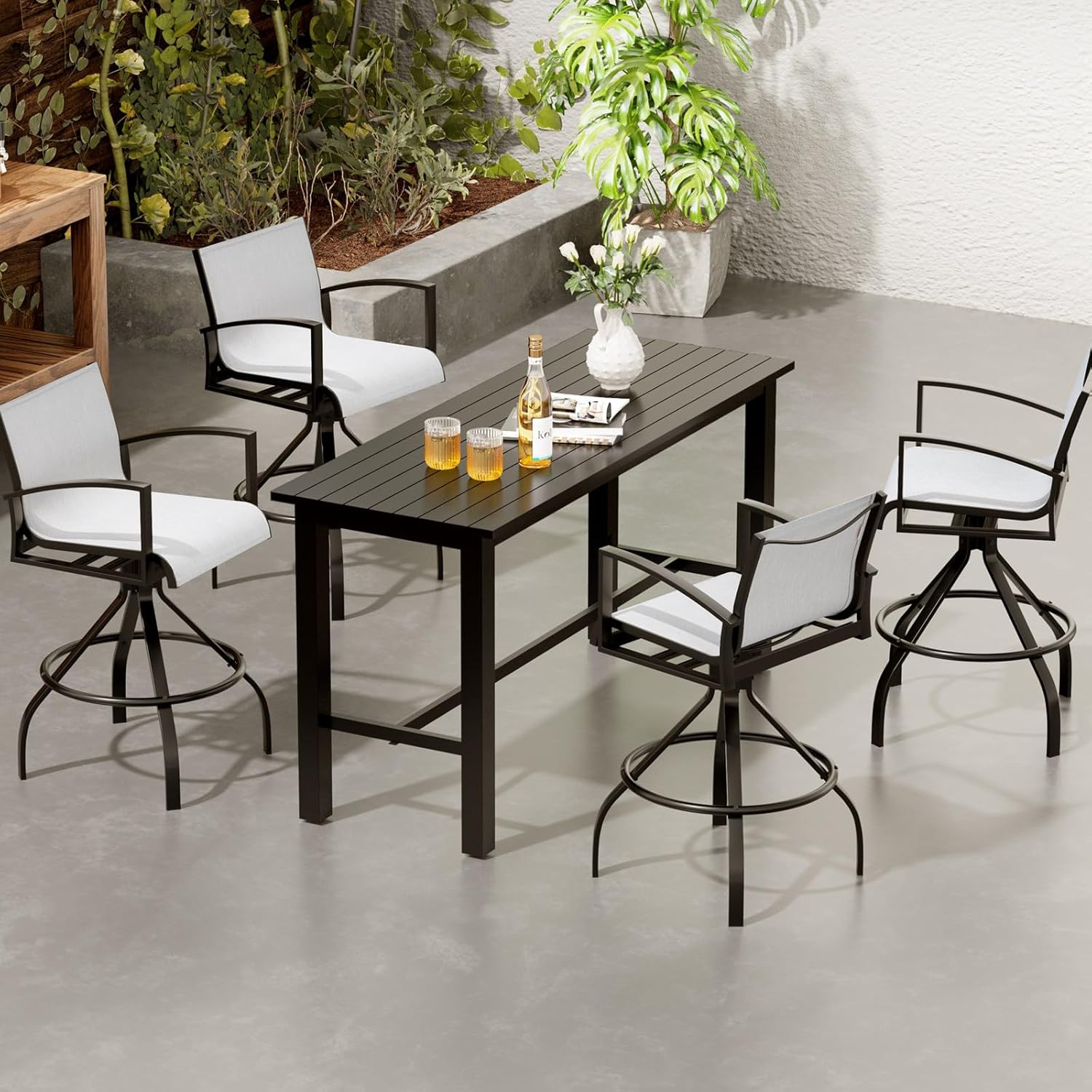 Pellebant Sunbrella Outdoor Swivel Bar Stools Set of 4-28.3" H Aluminum Bar Height Bar Stools with High Arms Backs, All Weather Bar Chairs for Patio, Pool, Garden, Backyard (Oyster)