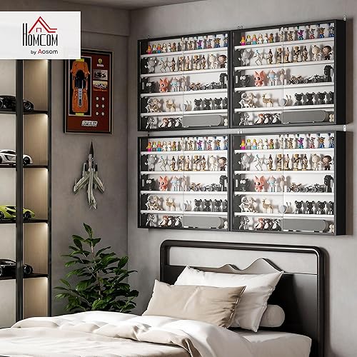 Miniatura 2 de HOMCOM Vitrina de 5 niveles, vitrina de cristal con 2 puertas y estantes ajustables, montaje en pared, negro, blanco