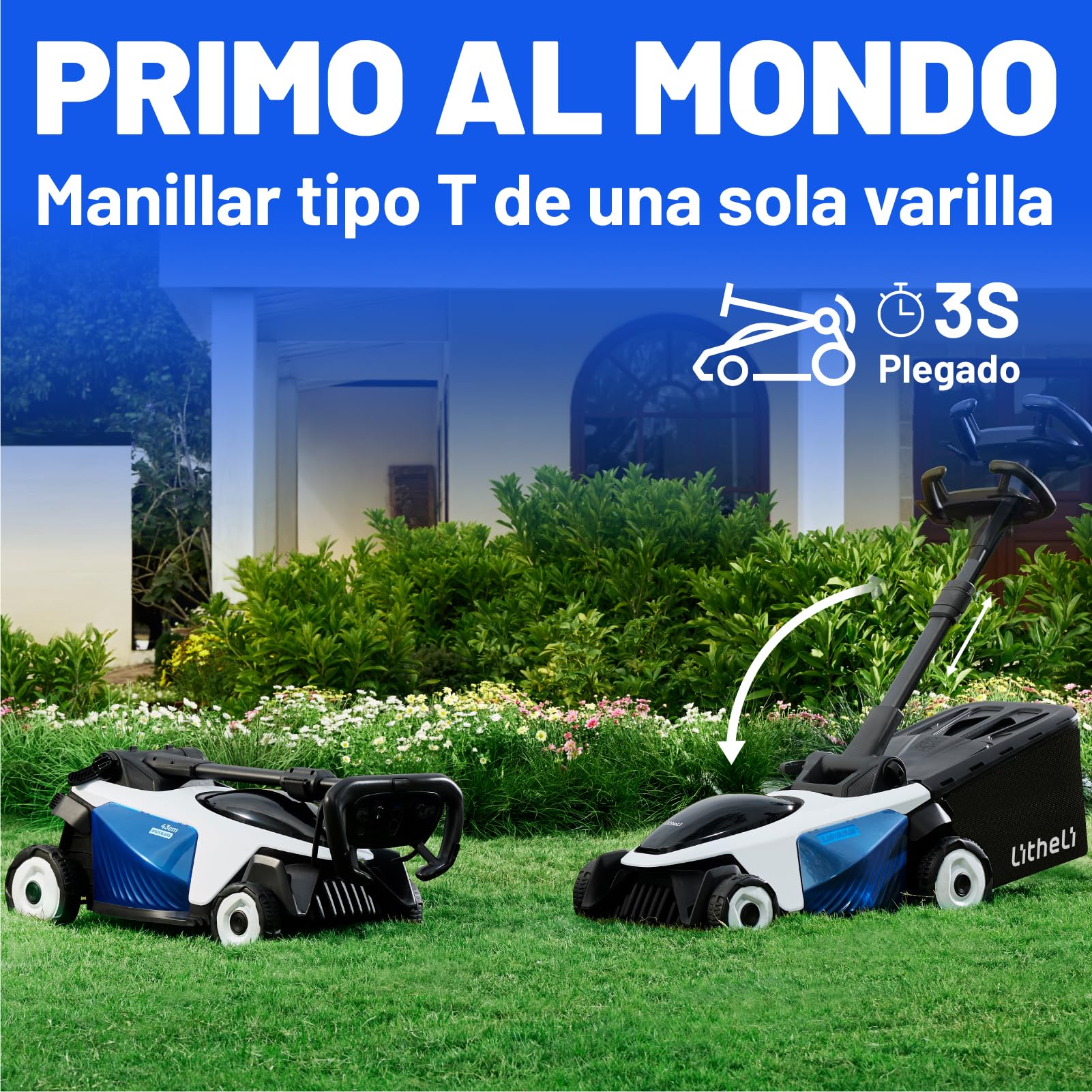 Litheli Easysurge Cortacésped Batería 43cm, Autopropulsado (2,2-4,7 km/h), 2X 20V 4,0Ah Baterías, Brushless, hasta 500 m², 50L Bolsa Recolectora, 25-75 mm, 6 Niveles de Altura de Corte