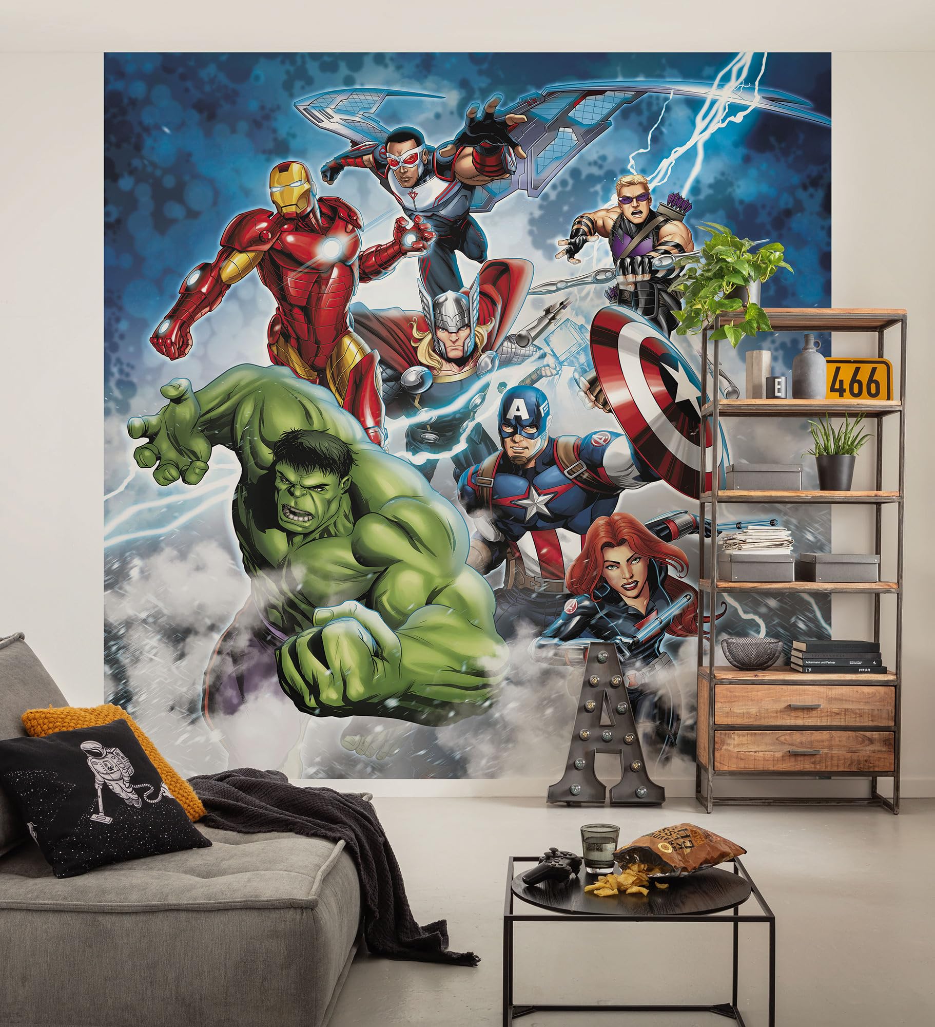 Komar Vlies Fototapete - Marvel Avengers Mighty Team - Größe 250 x 250 cm - Kinderzimmer, Kindertapete, Tapete