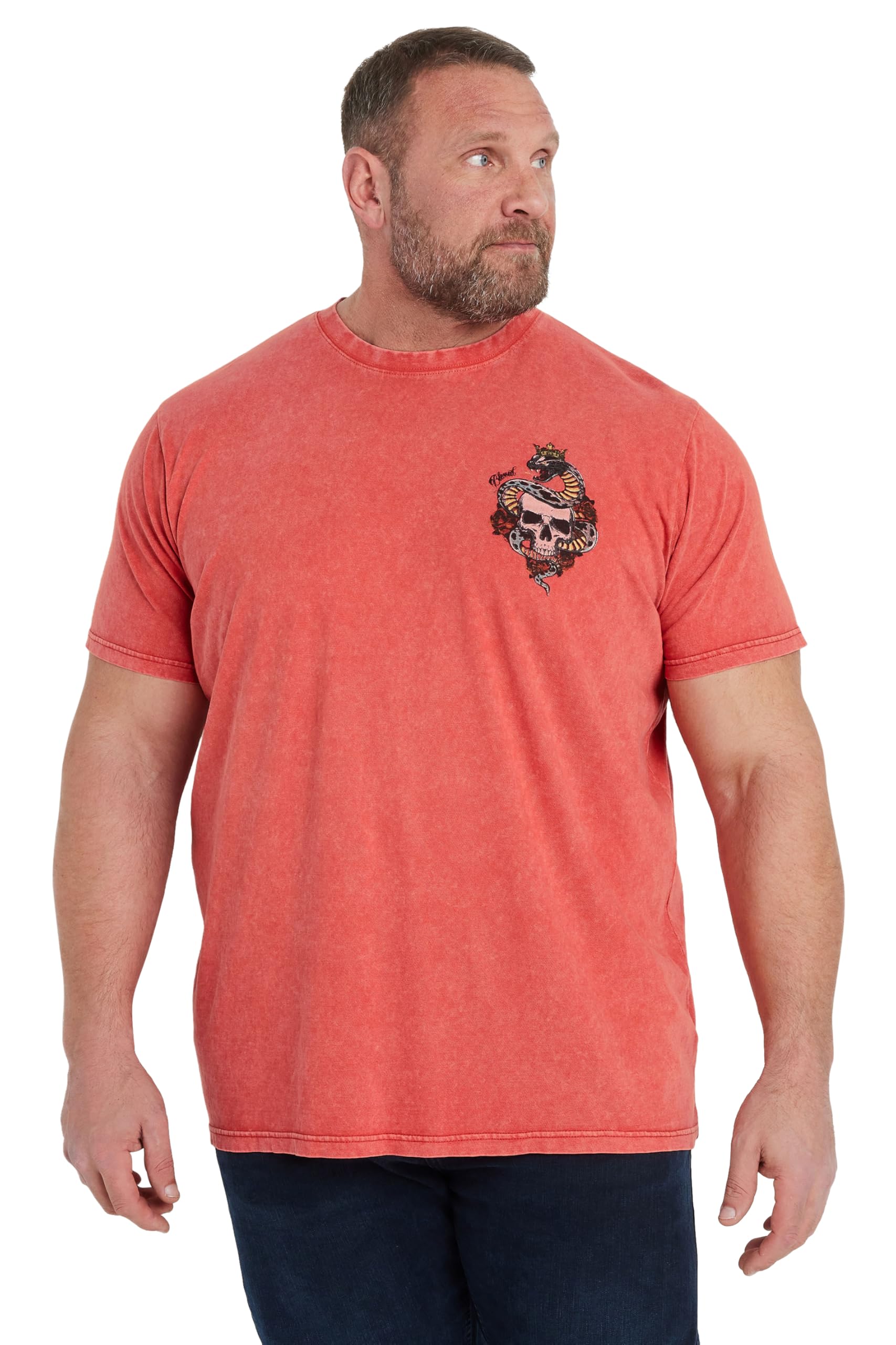 BadRhino Big & Tall Acid Wash Skull & Snake Graphic T-Shirt - Men's - Plus Size Curve Red
