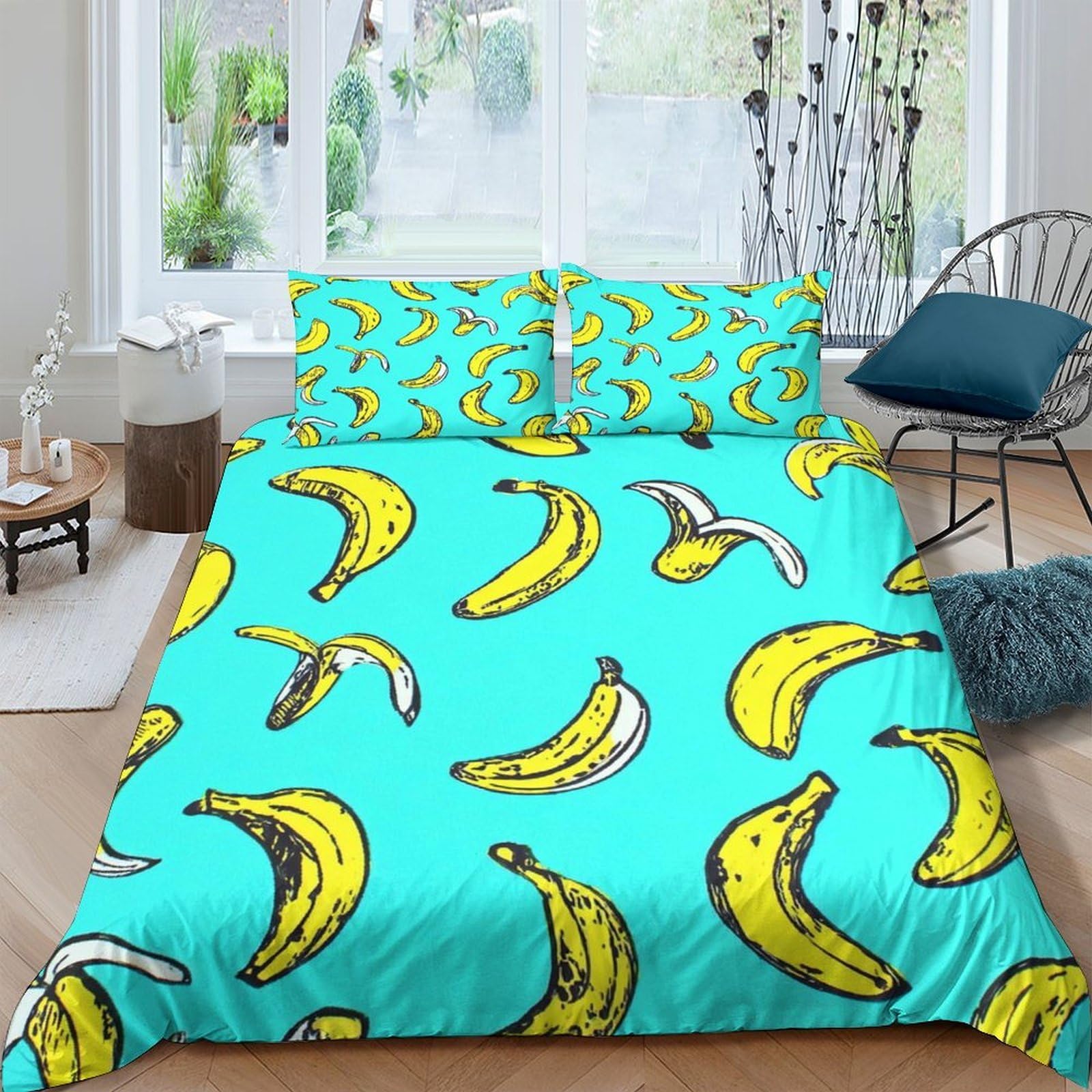 Ctjqhvkz Style-5 3D Printed Banana Pop Fitted Sheet Microfiber Anti-Slip Fruit Art Bed Cover For Bedroom Dorm Easy Care Decor Single（135X200cm）