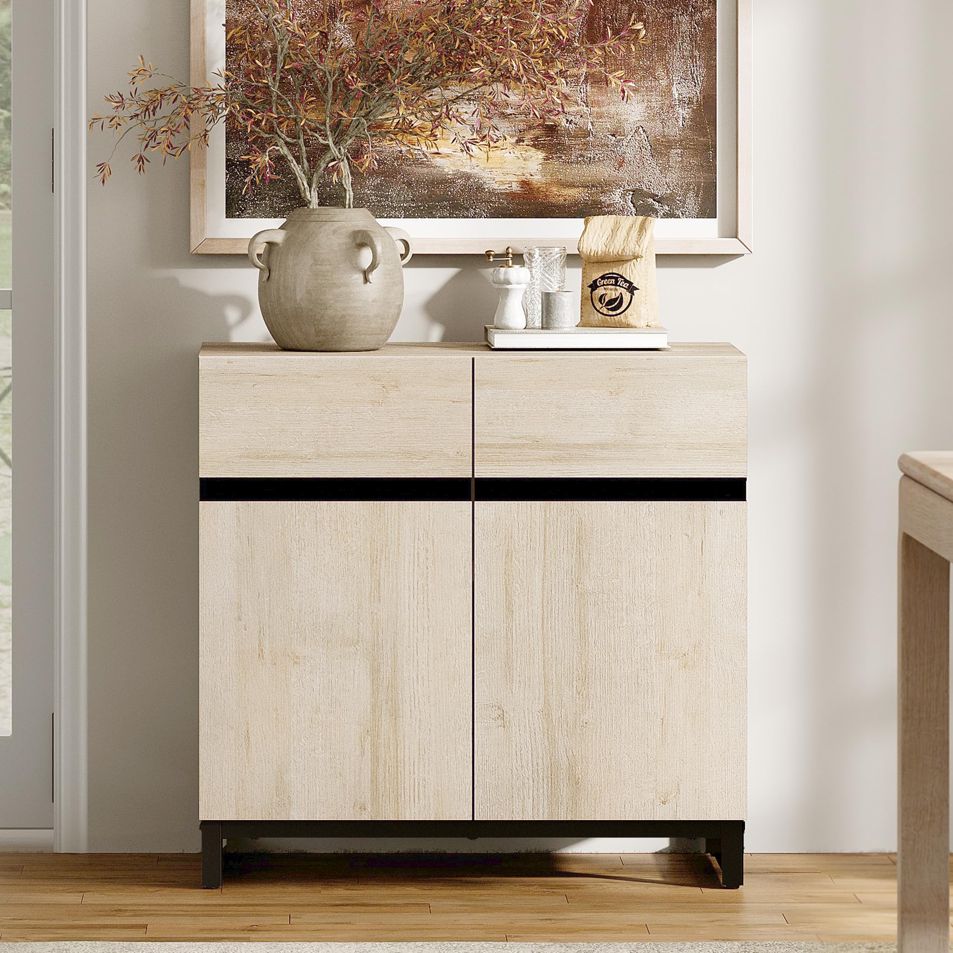 WAMPAT Sideboard Buffet Cabinets for Dining Room, Wooden Kitchen Storage Cabinets, Farmhouse Wood Coffee Bar Tables, Accent Sideboard Storage Cabinet