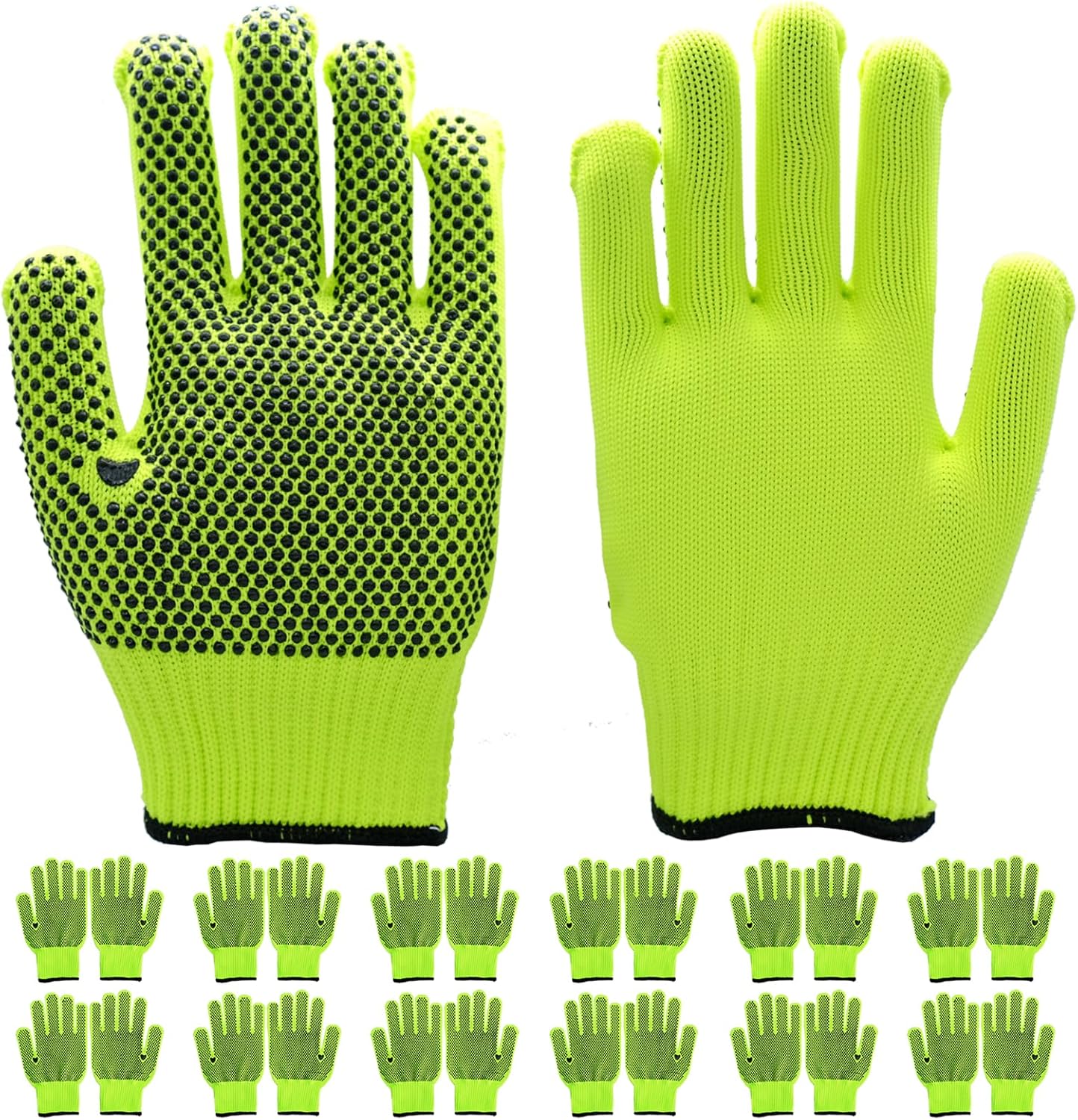 36 Pairs High Visibiliby Cotton Work Gloves with Anti-slip Dots for Men Women, Breathable Cotton Knit Grip Gloves for Gardening Warehouse Construction Mechanic Industrial, One Size Bulk