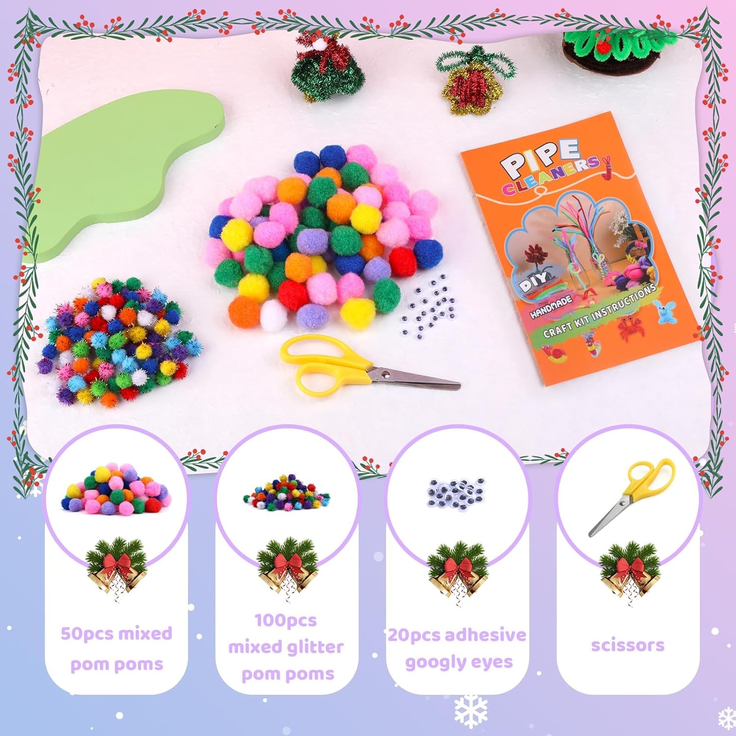 2000PCS Pipe Cleaners, Pipe Cleaners Chenille Stem 20 Assorted Colors, Craft Supplies Include Pom Poms Googly Eyes for Halloween Decorations DIY Arts Crafts Project