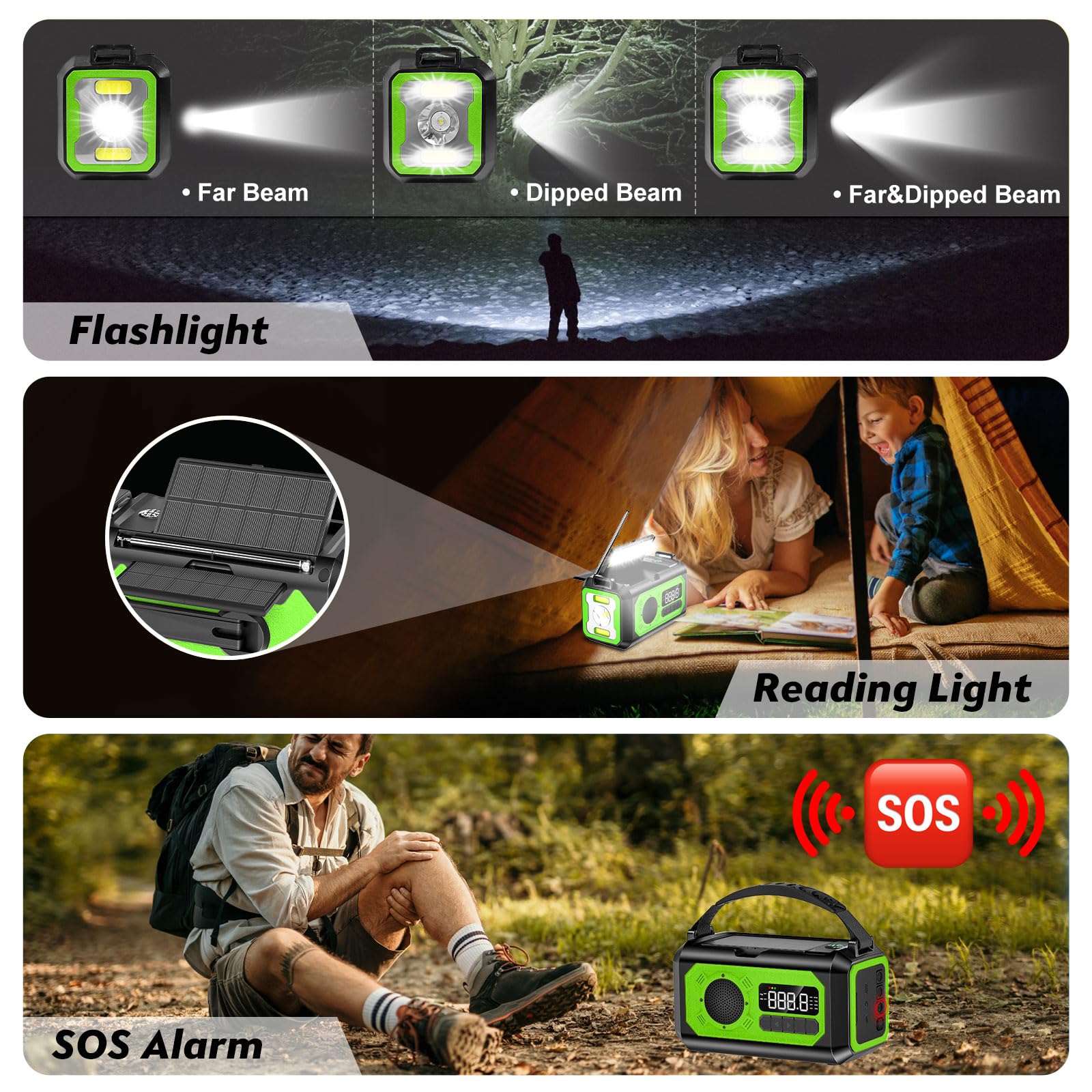 12000mAh Solaire Radio à Manivelle, Wholede AM/FM Radio Portable avec Chargeur de Téléphone, 2 Panneaux Solaires,Alarme SOS,Lampe de Poche pour Camping, Ourdoor, Urgence