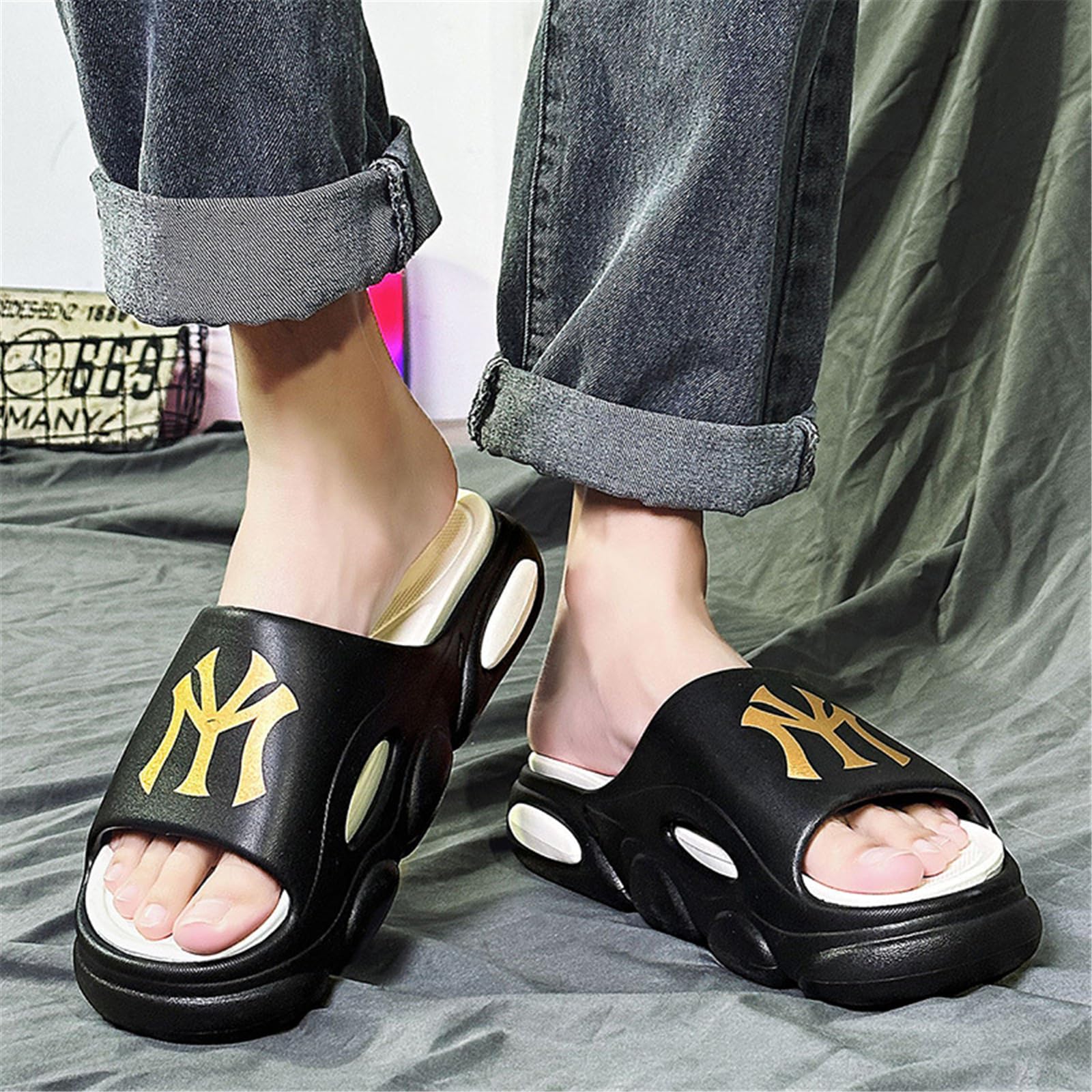 Chanclas Hombre Zapatillas De Verano Antideslizante Suela Gruesa Resistente Al Desgaste Sandalias Aire Libre Hombres Playa Dedos Abiertos-Hombres Grises-44-45