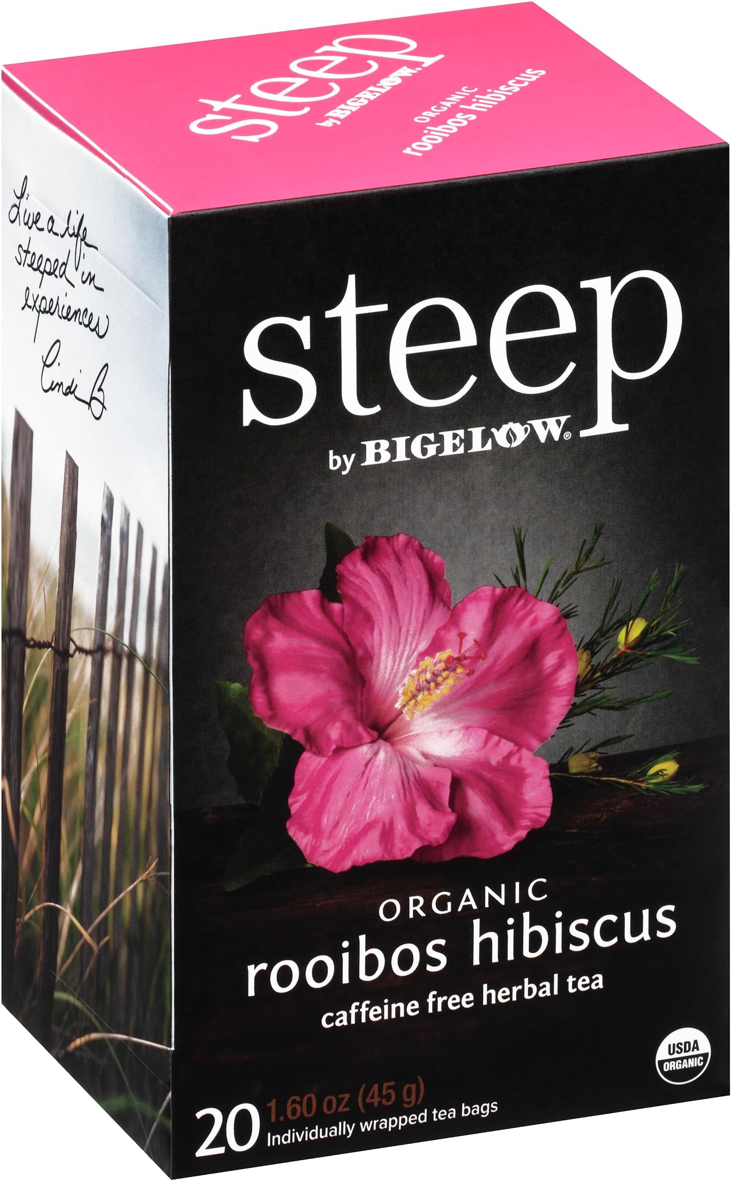 steep by Bigelow Organic Rooibos Hibiscus Herbal Tea, Caffeine Free, 20 Count (Pack of 6), 120 Total Tea Bags