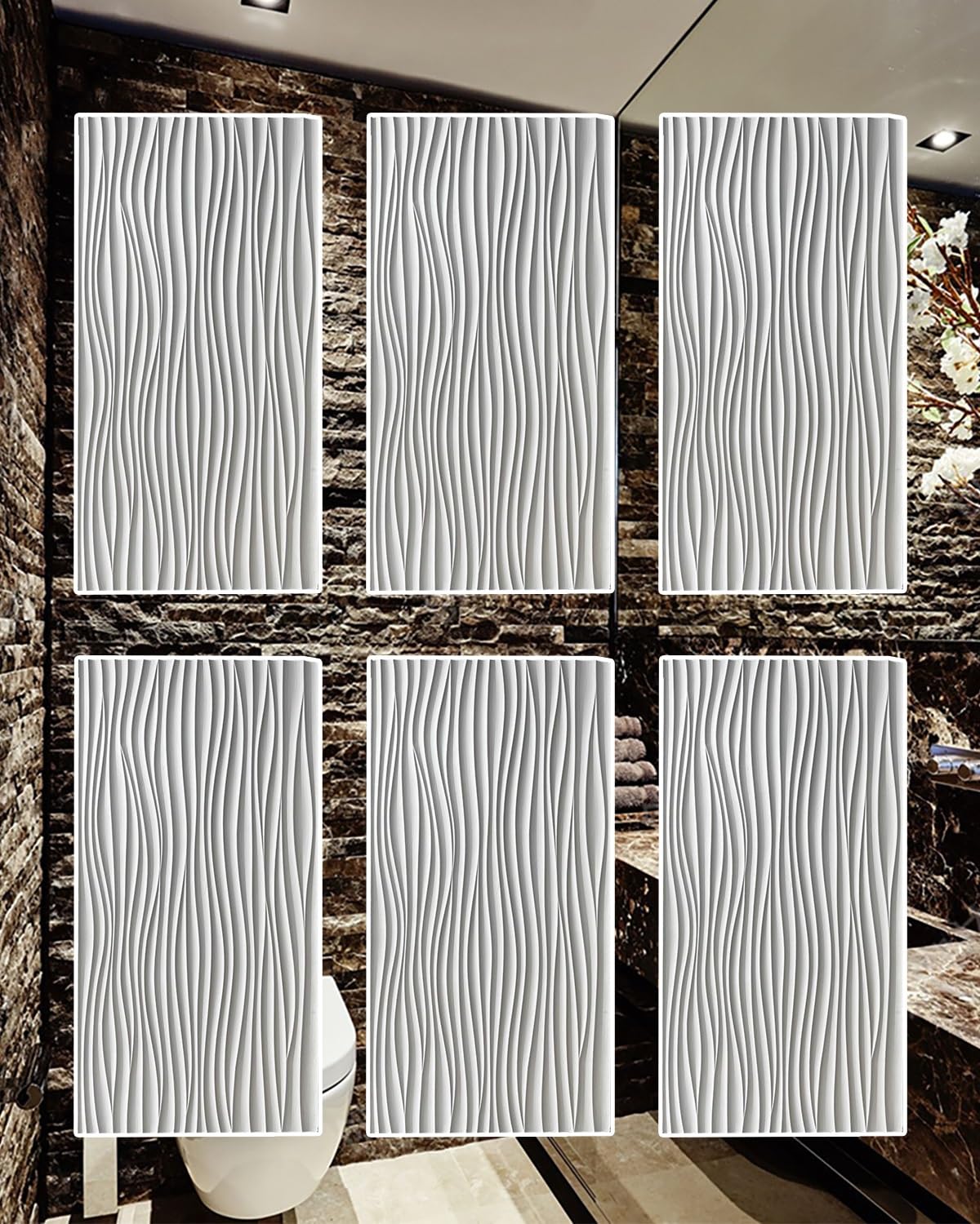 Paneles de pared 3D de listones blancos en pack de 6 piezas para decoración de interiores