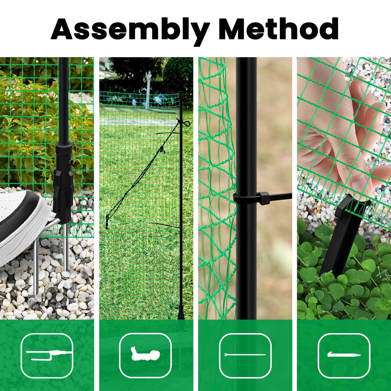 WOLTU Rete per pollame,Rete Verde per Recinzione con Pali 25x1,2 m, Recinzione da Giardino a Maglia con Picchetti, Funi e Fascette, per Frutteti, Fattorie, Animali, Orti, in PE 53g/m²,Verde
