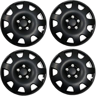 TuningPros WSC3-502B16 4pcs Set Snap-On Type (Pop-On) 16-Inches Matte Black Hubcaps Wheel Cover