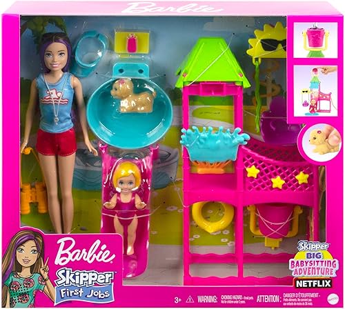 Miniatura 7 de Barbie -Juguetes, muñeca de patrón y parque acuático con tobogán de agua de trabajo, juguete de pulverización de agua para cachorros, más de cinco