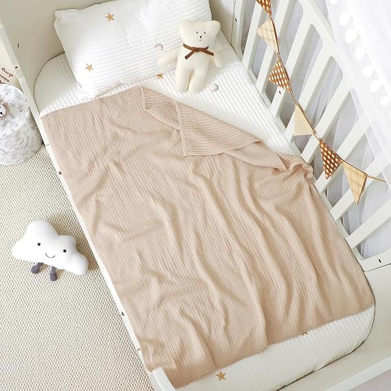 Baby Stroller Swaddle Blankets for Boys & Girls Cozy Cotton Ribbed Knit Newborn Infant Toddler Crib Quilts Receiving Blanket 30 x 40 Inch