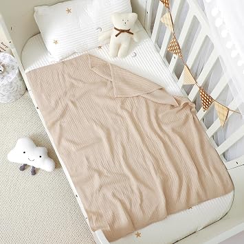 Baby Stroller Swaddle Blankets for Boys & Girls Cozy Cotton Ribbed Knit Newborn Infant Toddler Crib Quilts Receiving Blanket 30 x 40 Inch