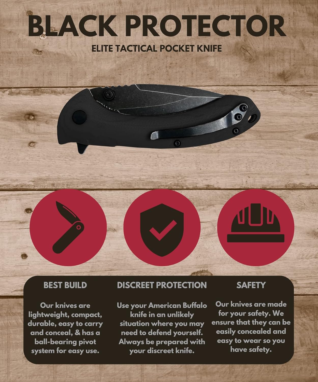 ABKT Protector II Ball Bearing Folder Elite Tactical EDC Pocket Knife – 3.5 Inch Drop Point Blade with 4.5 Inch CNC G10 Black Textured Handle || Camping and Hunting Knife || Tactical Knife