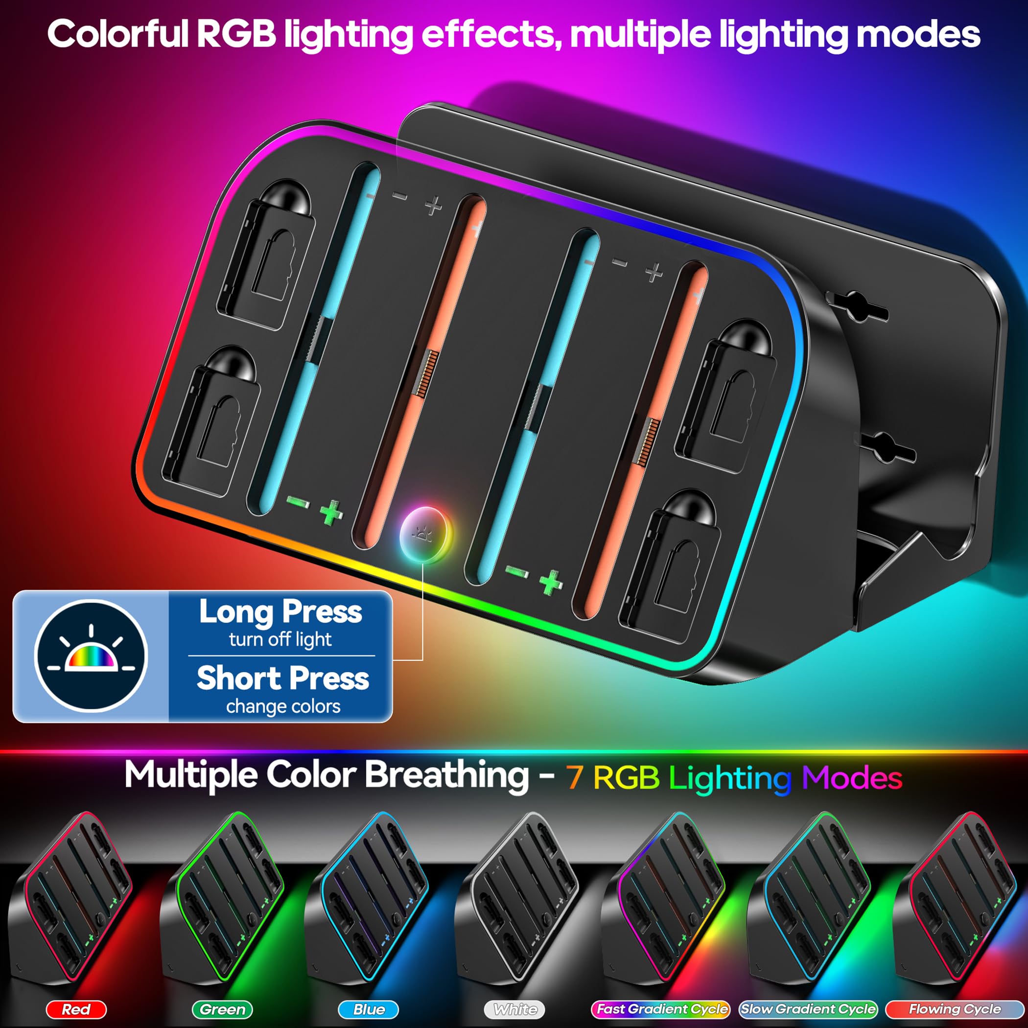 Stazione di Ricarica a Parete per Nintendo Switch 2, Staffa di Montaggio a Parete per Nintendo Switch 2, Caricatore da Parete per Joy-con 2 con 7 luci RGB, Accessori per Switch 2