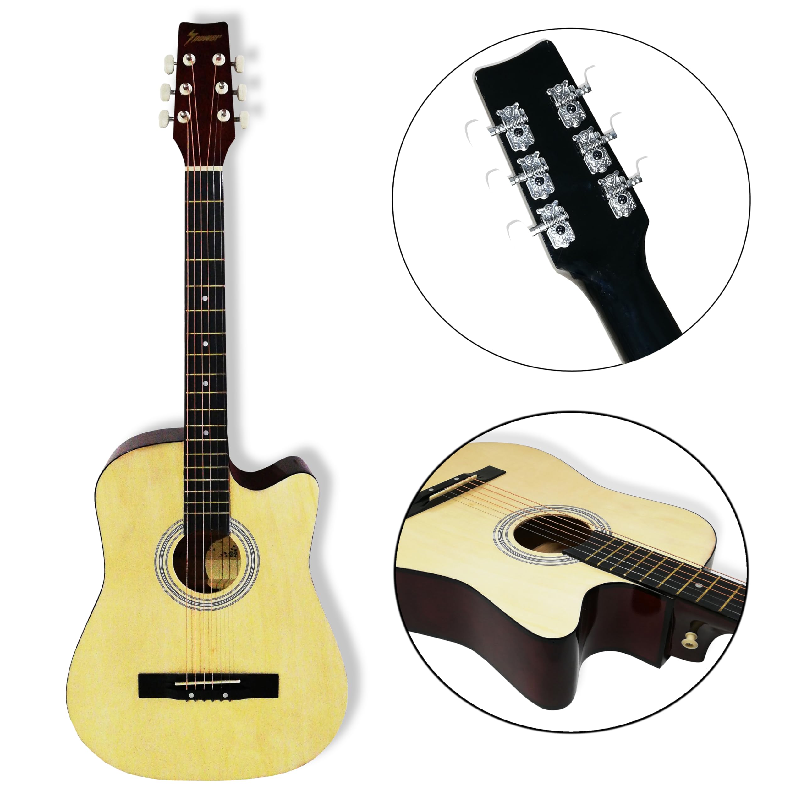 Chitarra classica acustica finitura naturale in legno, tradizionale 4/4 misura 96cm con corde in acciaio (Legno)