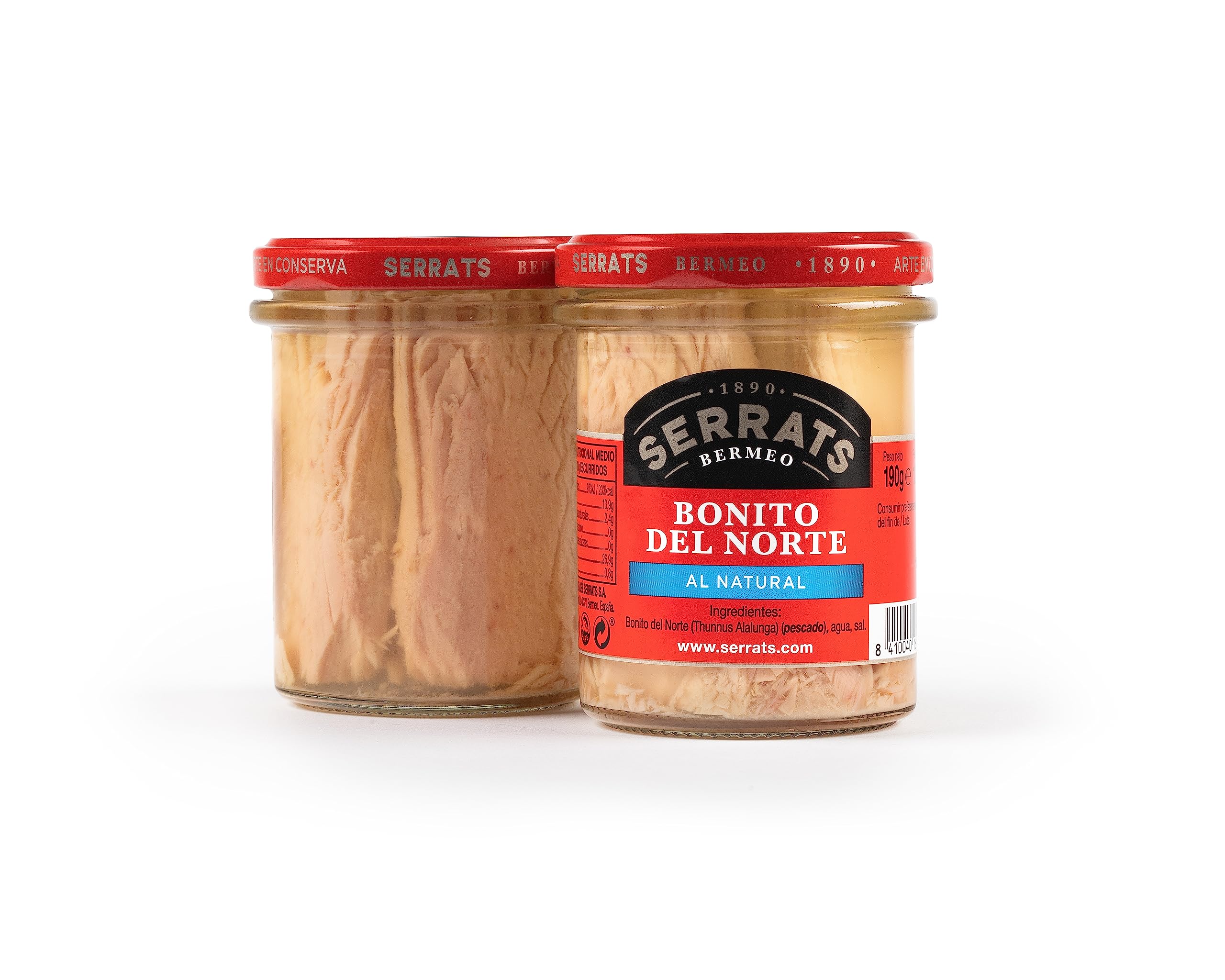 CONSERVAS SERRATS - Bonito del Norte del Cantábrico al Natural Sin Aceite - 6 Frascos x 190g (Total: 1140g) - Elaboración Artesanal desde 1890 - Sin Gluten - Rico en Omega 3