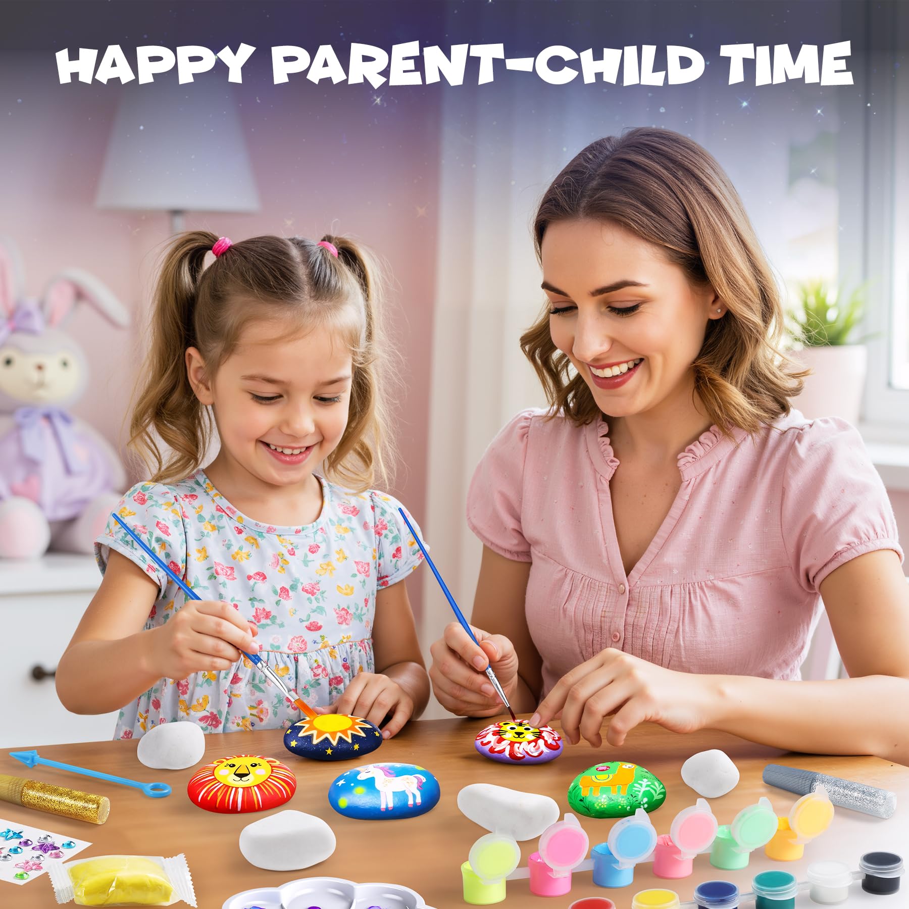 LUVOTY Kit Pittura di Pietra per Bambini-10 Sassi da Dipingere con Colorazione Facile - piedras para pintar per Giochi Bambino 5 6 7 8 Anni e Bambina- Regalo Creativo Educativo Giocattolo